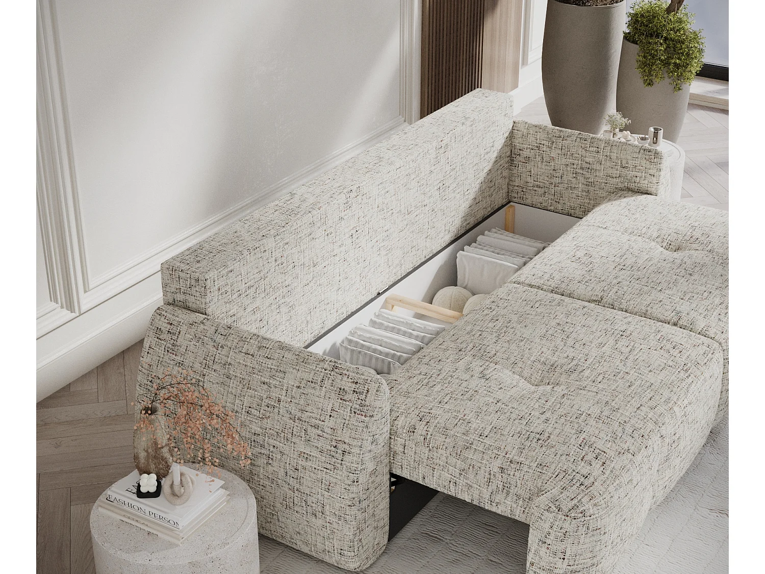 Canapé convertible Loca - toile tissée - 3 places - beige mélangé