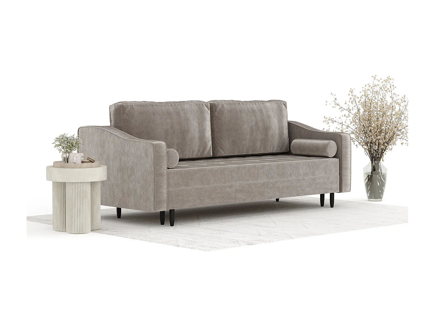 Canapé convertible Zyia - velours - 3 places - taupe