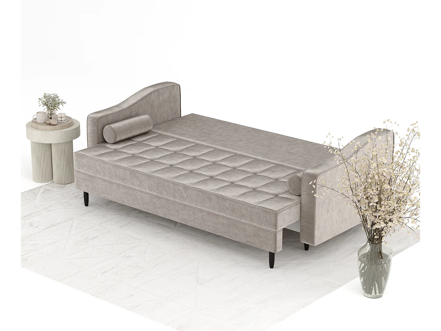 Canapé convertible Zyia - velours - 3 places - taupe