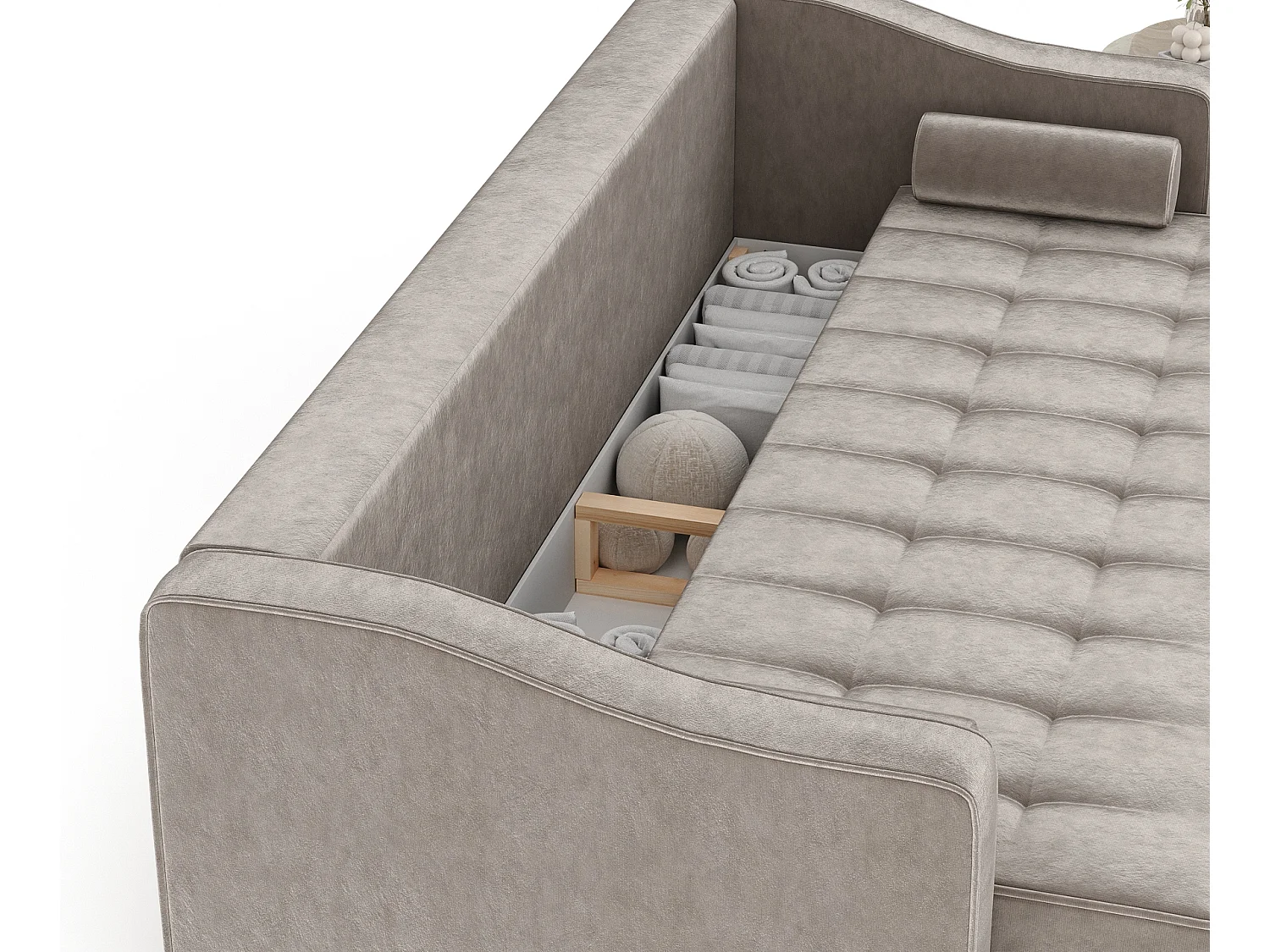 Canapé convertible Zyia - velours - 3 places - taupe