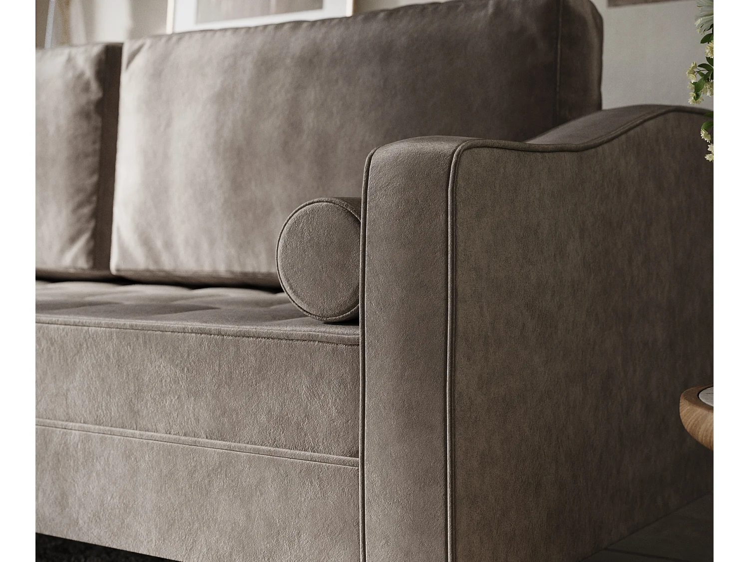 Canapé convertible Zyia - velours - 3 places - taupe