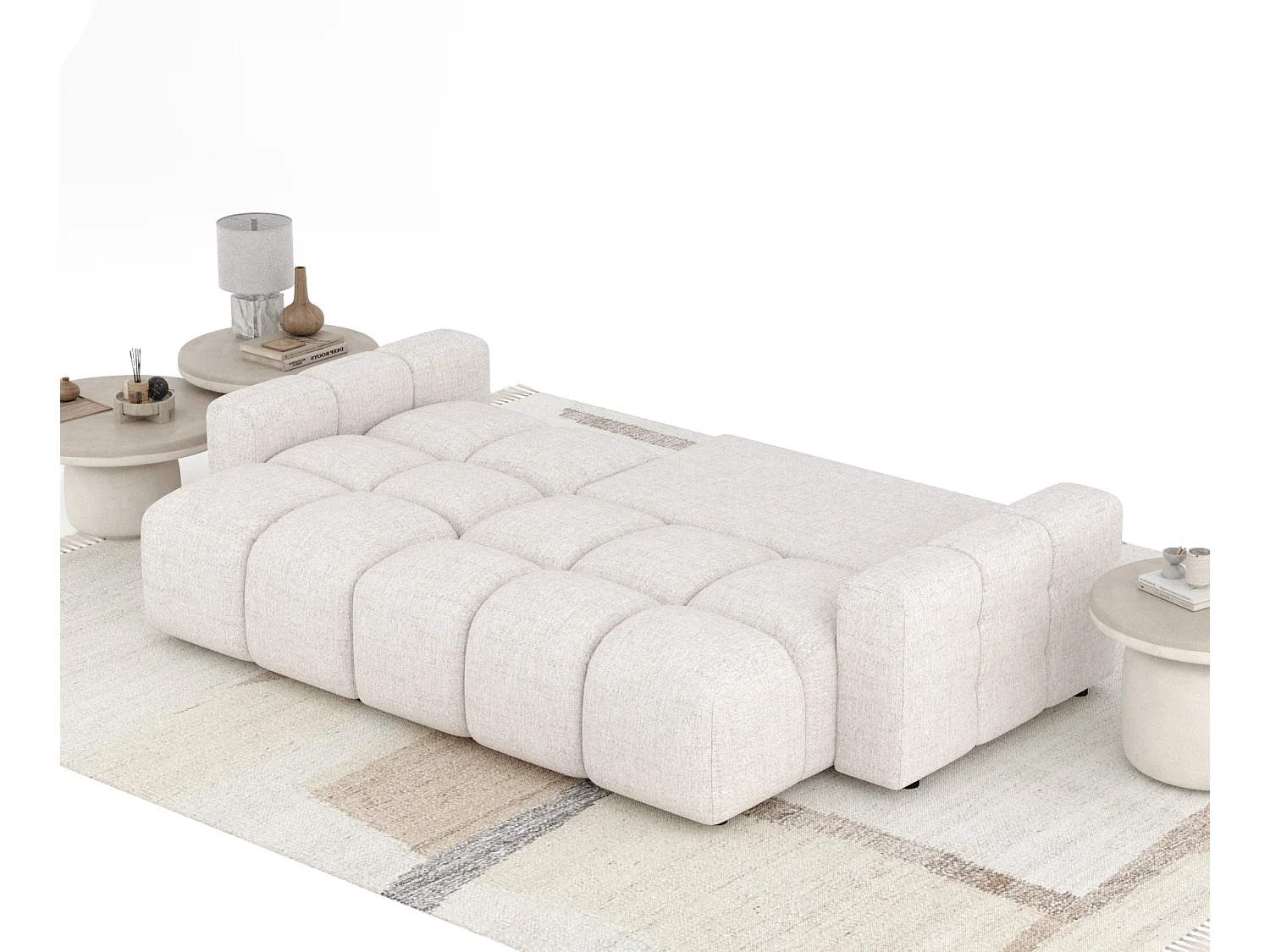 Canapé d'angle convertible Ucci - toile tissée - 4 places - beige