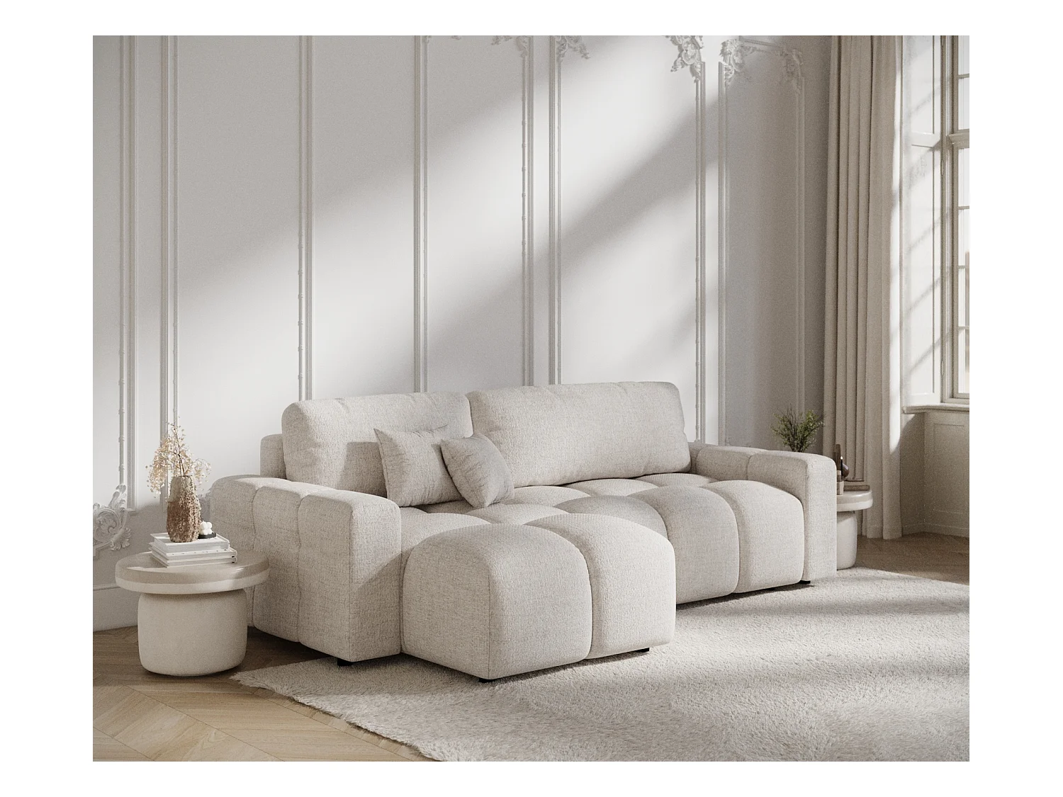 Ecksofa mit Schlaffunktion Ucci - Webstoff - Vier-Personen - beige