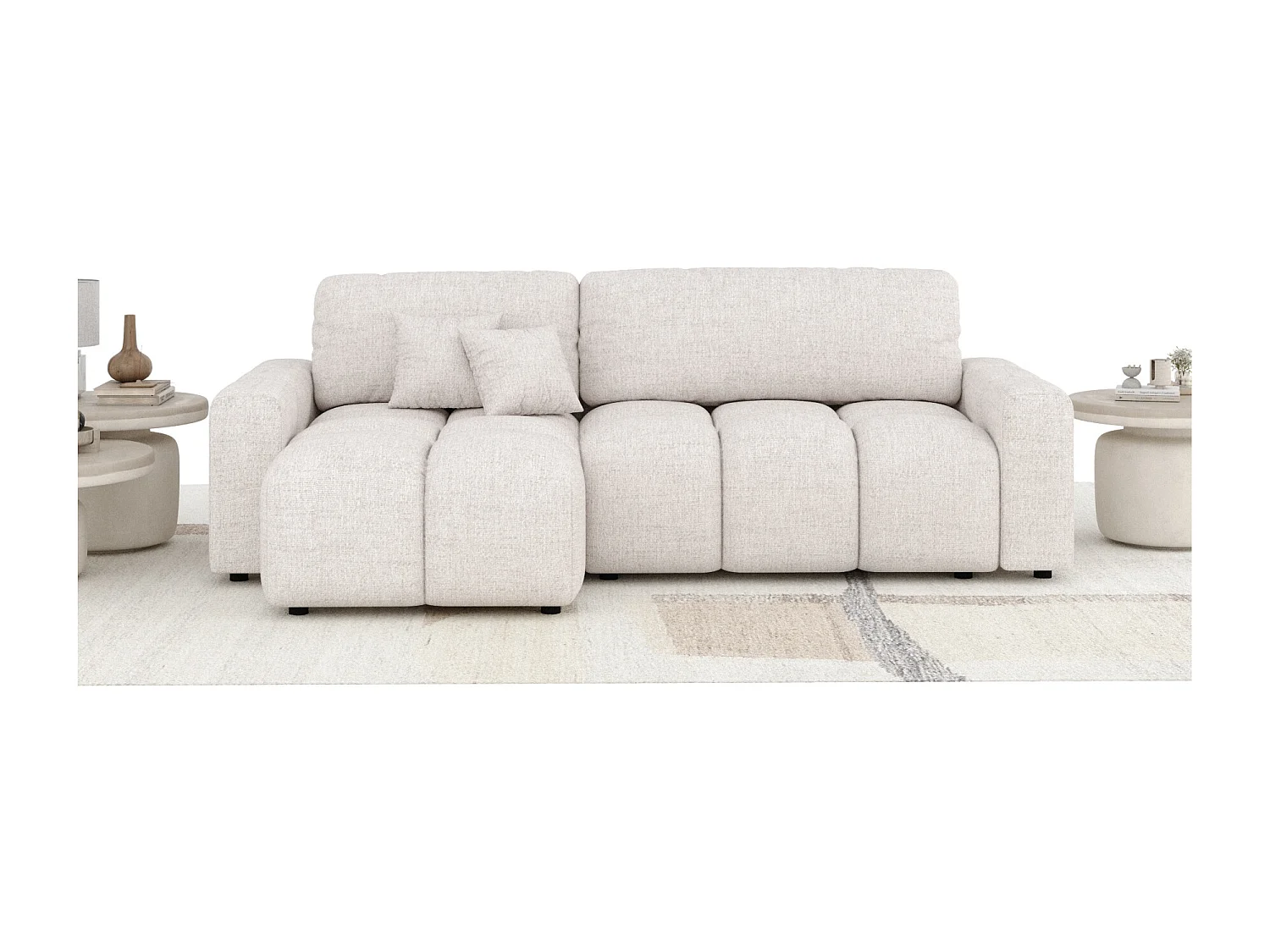 Canapé d'angle convertible Ucci - toile tissée - 4 places - beige