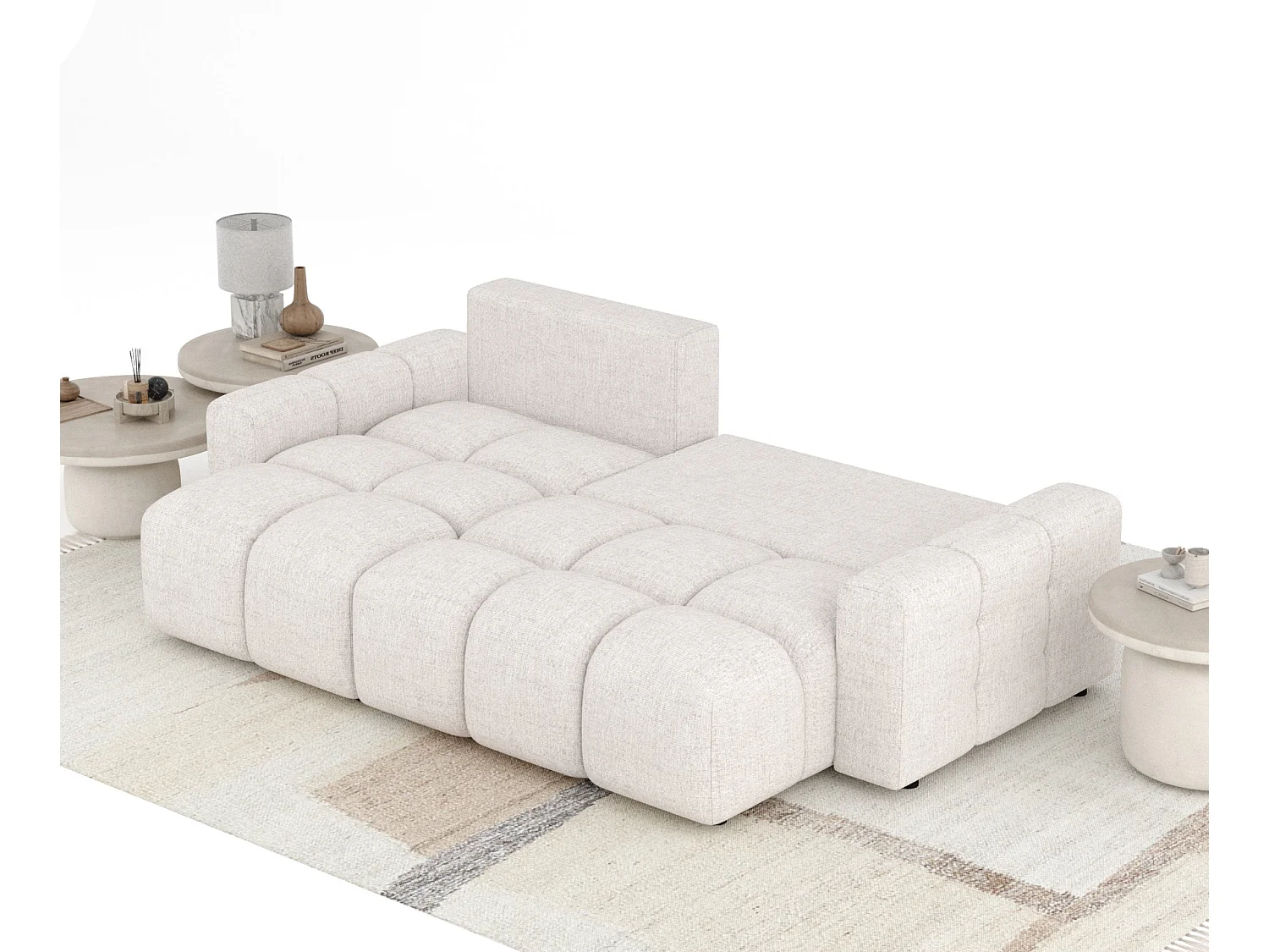 Canapé d'angle convertible Ucci - toile tissée - 4 places - beige