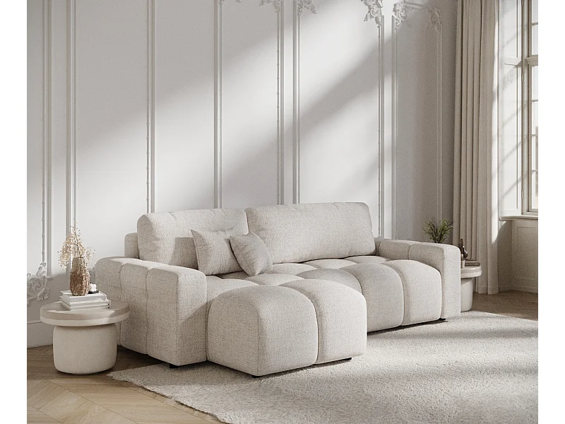 Canapé d'angle convertible Ucci - toile tissée - 4 places - beige