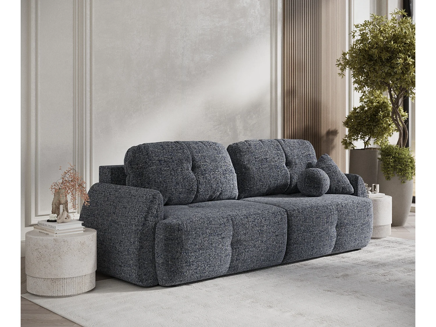 Canapé convertible Loca - toile tissée - 3 places - bleu marine