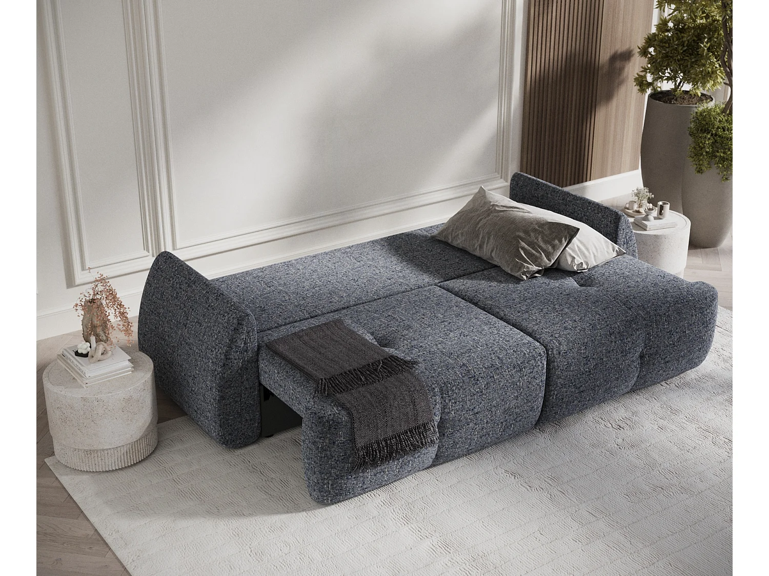 Canapé convertible Loca - toile tissée - 3 places - bleu marine