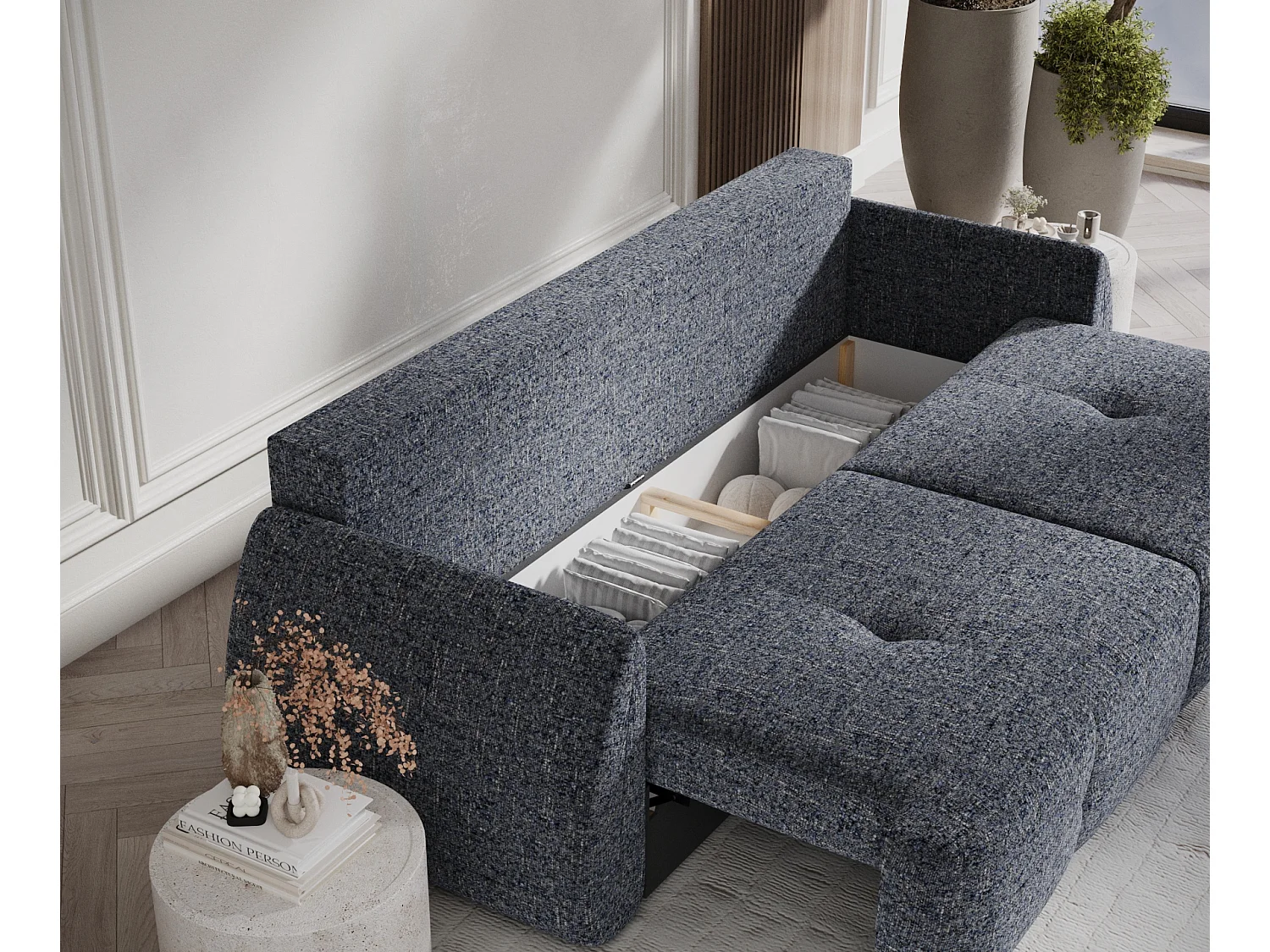 Canapé convertible Loca - toile tissée - 3 places - bleu marine