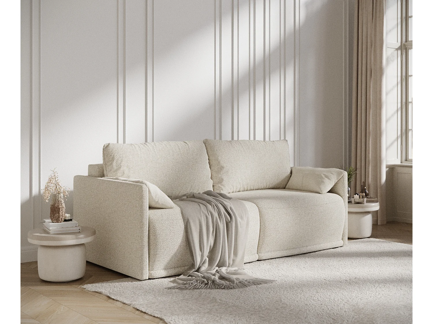 Canapé convertible Nappa - boucle - 3 places - creme