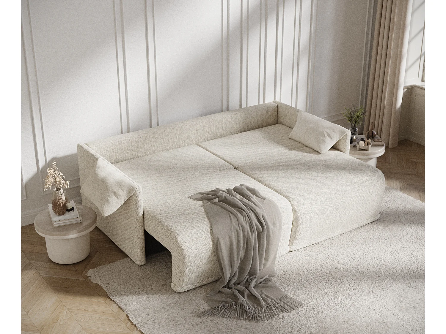 Canapé convertible Nappa - boucle - 3 places - creme
