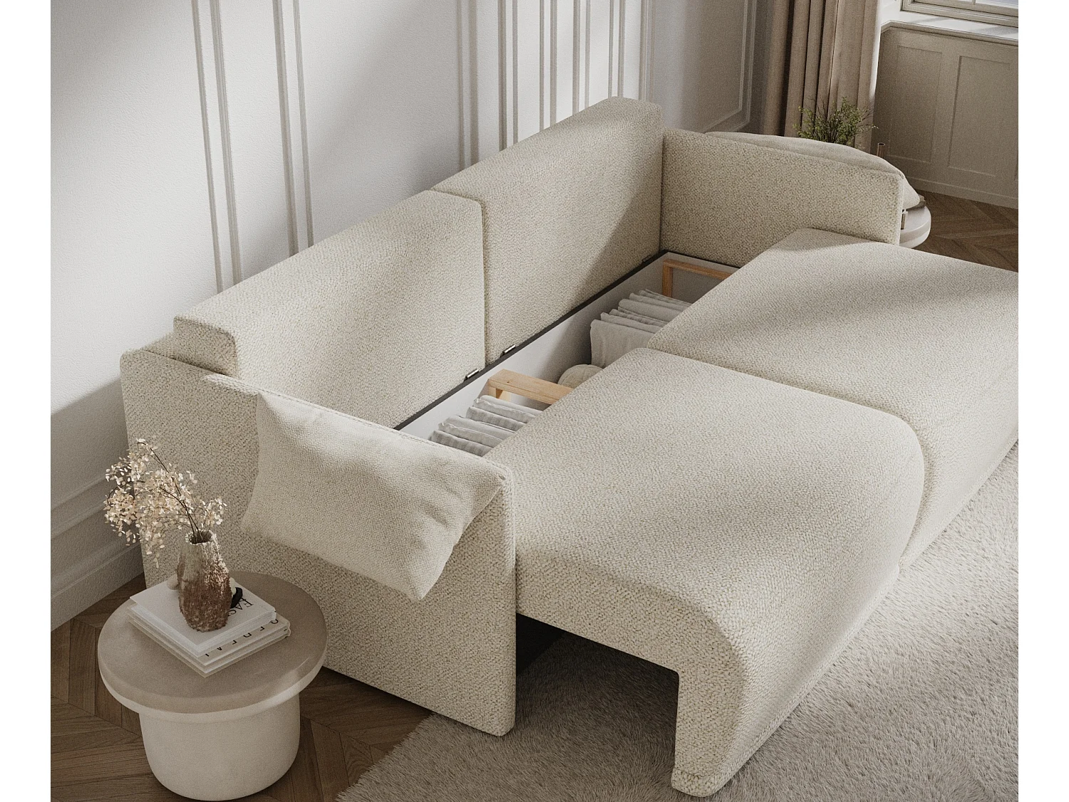 Canapé convertible Nappa - boucle - 3 places - creme