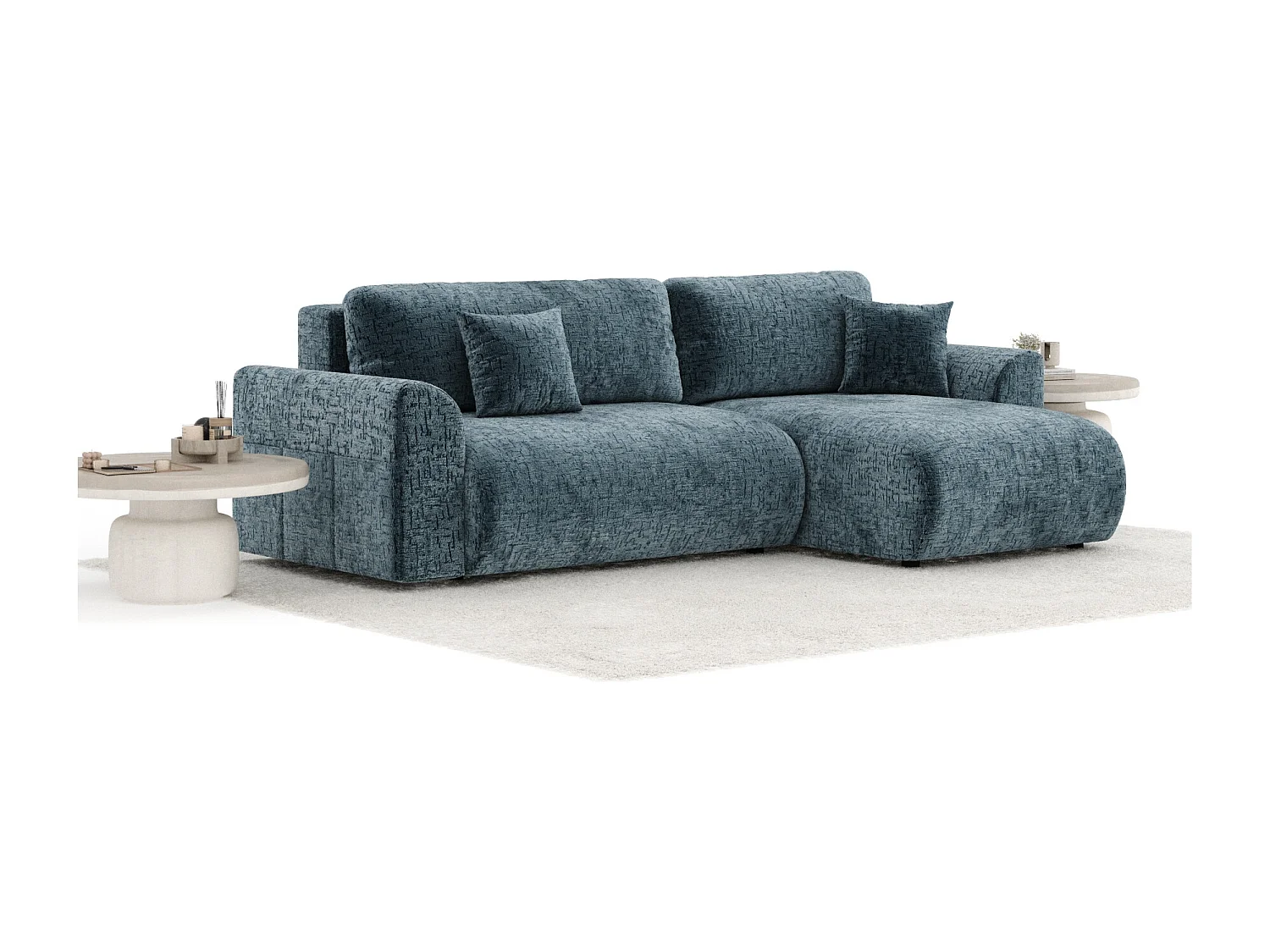 Canapé d'angle convertible Bodega - chenille - 4 places - bleu