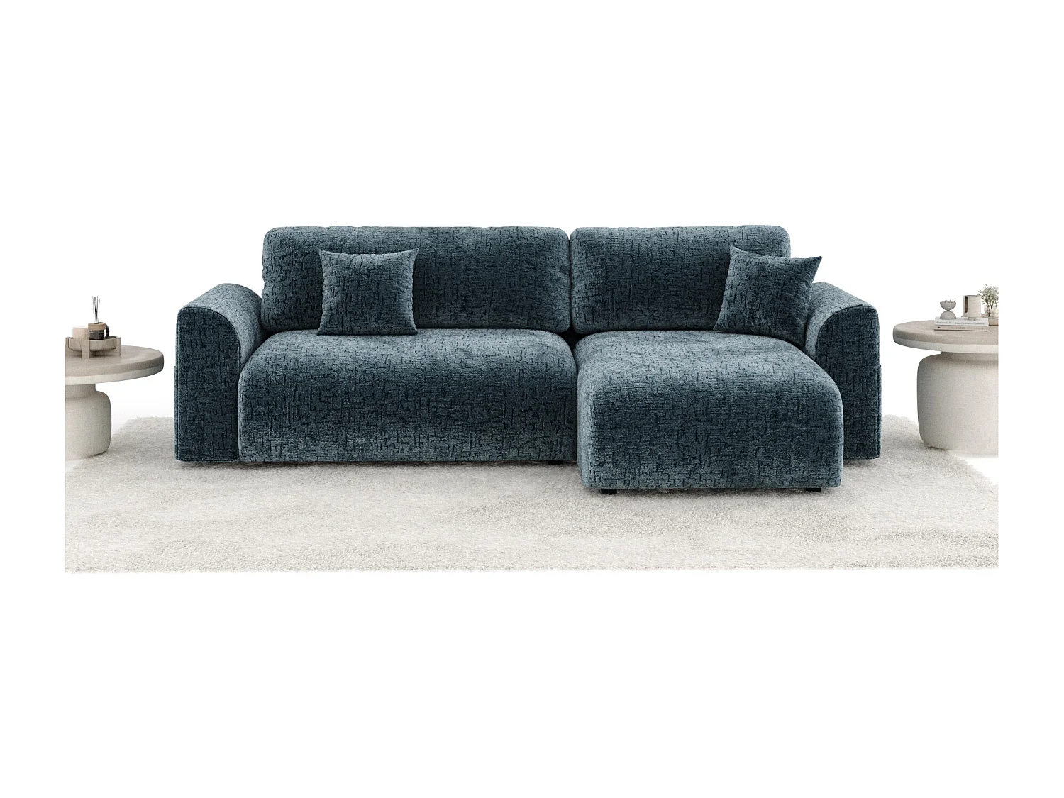 Canapé d'angle convertible Bodega - chenille - 4 places - bleu