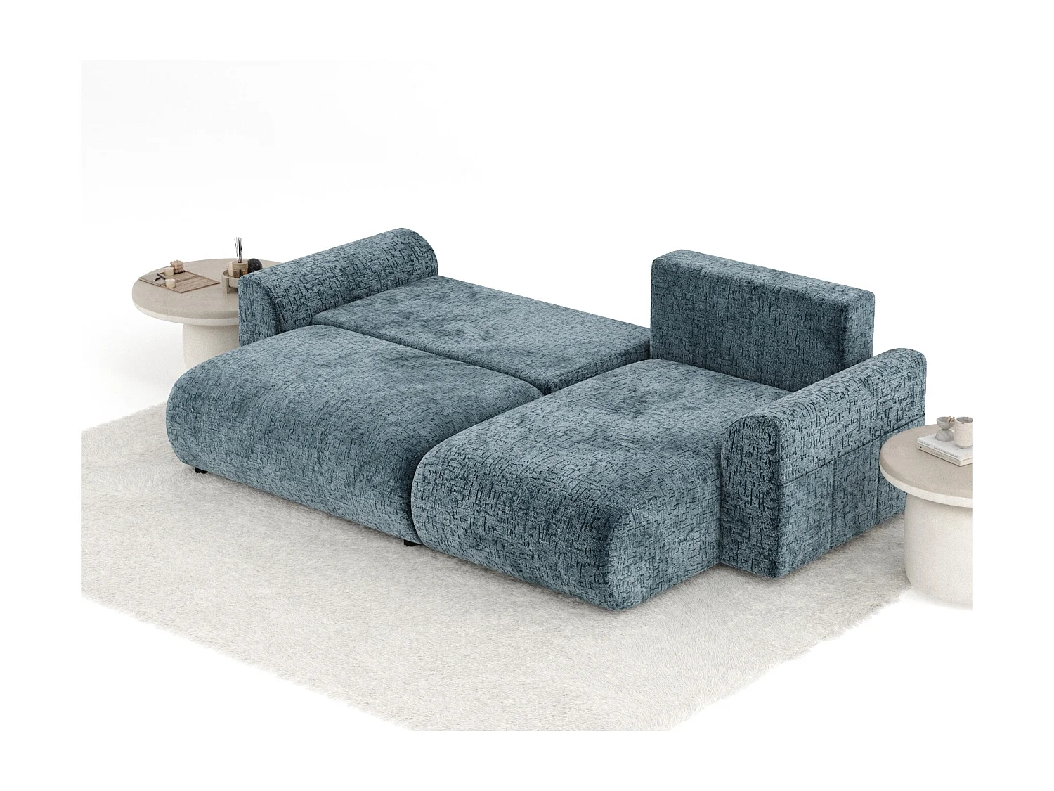 Canapé d'angle convertible Bodega - chenille - 4 places - bleu