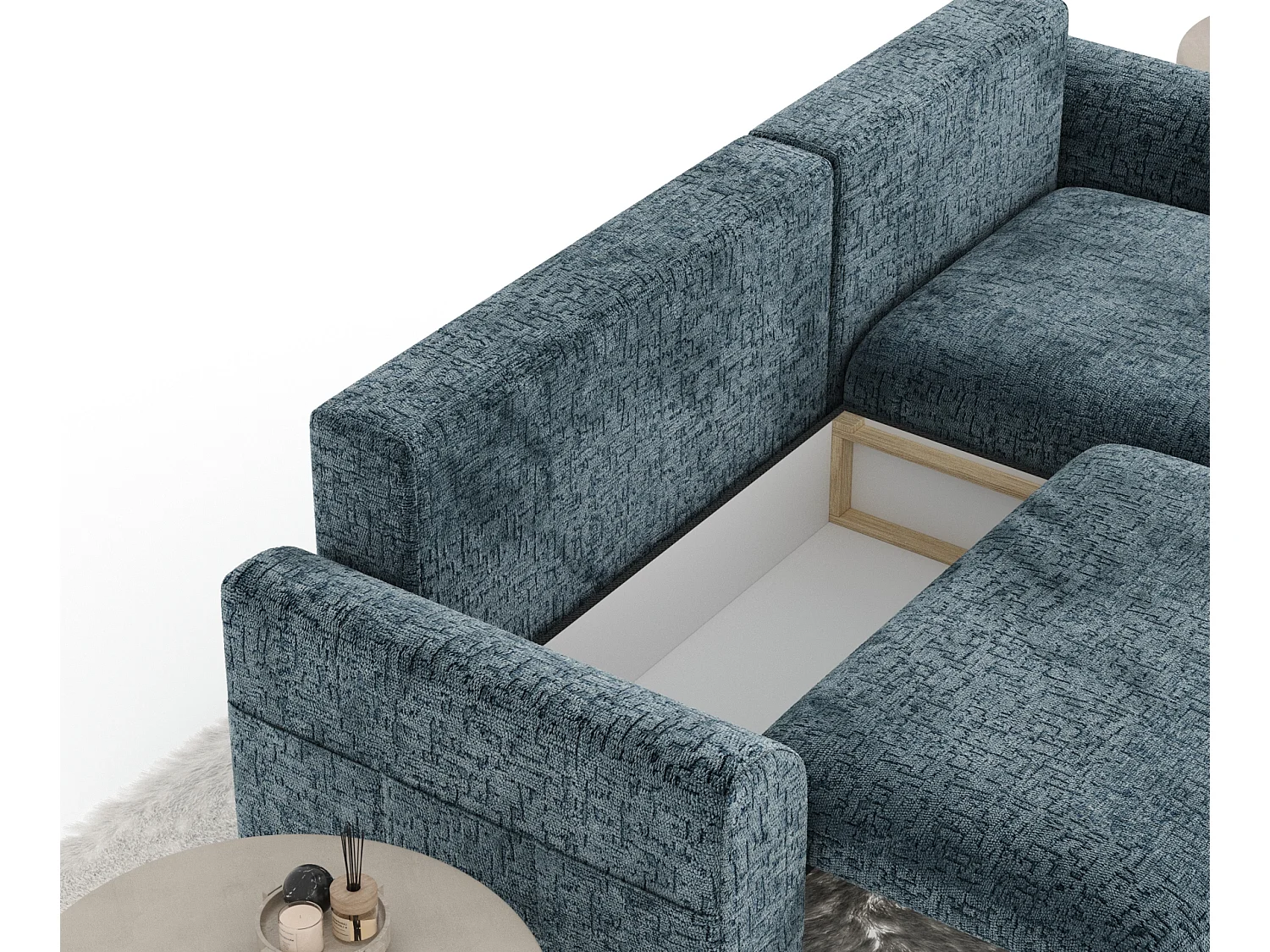 Canapé d'angle convertible Bodega - chenille - 4 places - bleu