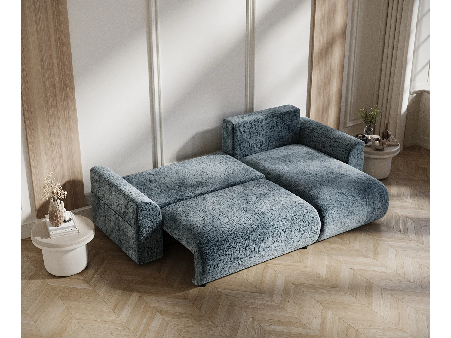 Canapé d'angle convertible Bodega - chenille - 4 places - bleu