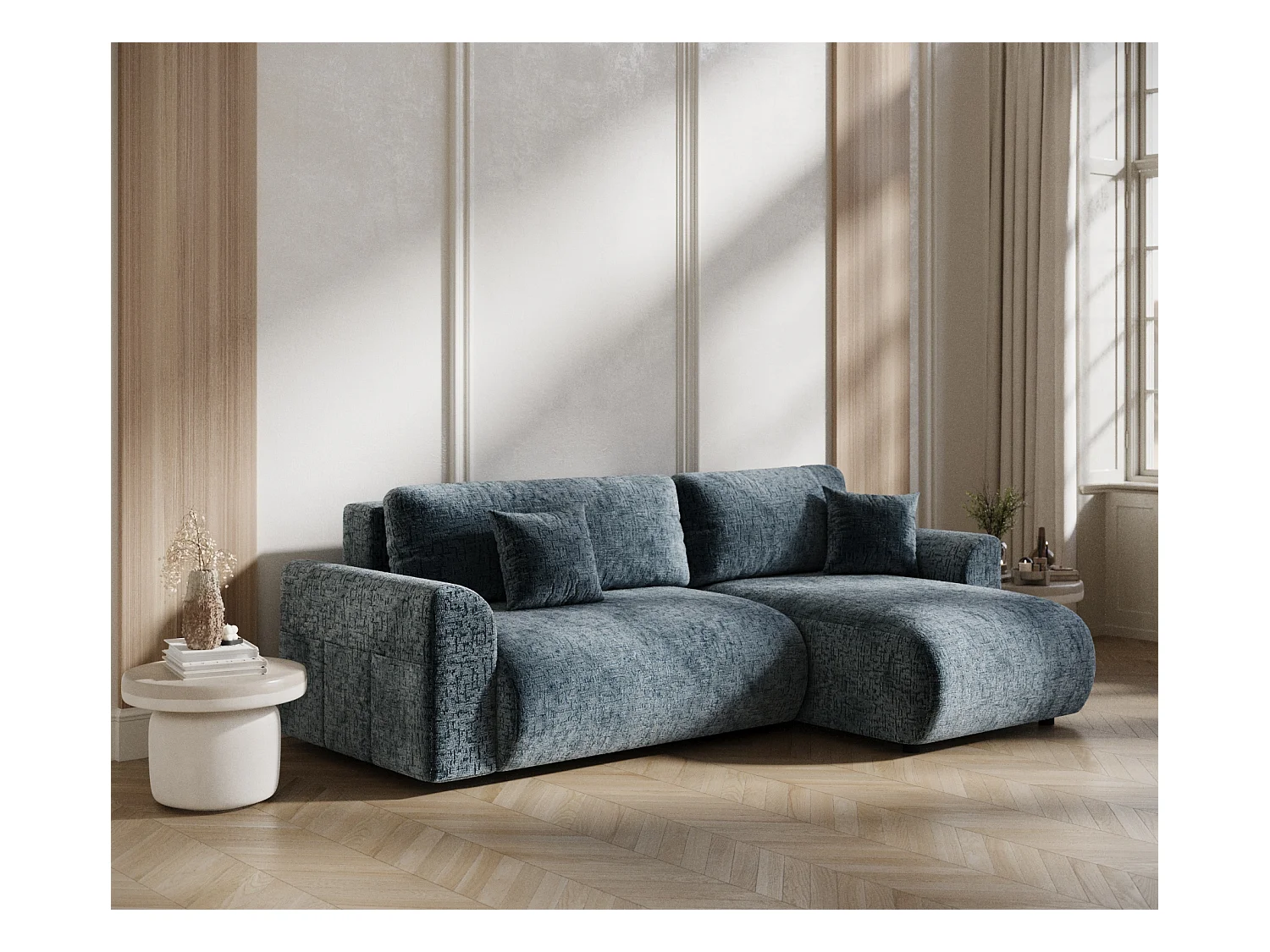 Ecksofa mit Schlaffunktion Bodega - Chenille-Stoff - 4-Sitzer - blau