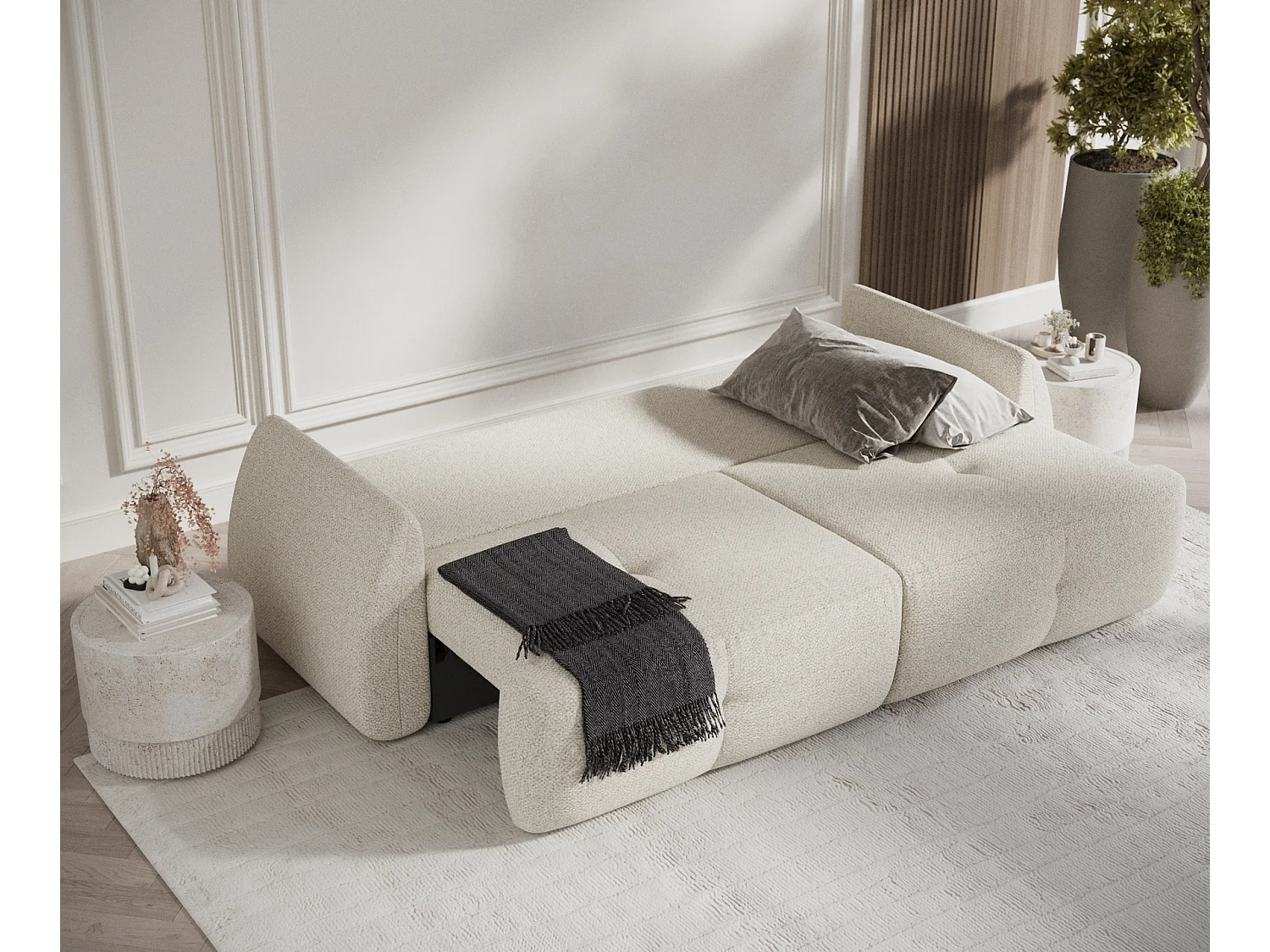 Canapé convertible Loca - boucle - 3 places - creme