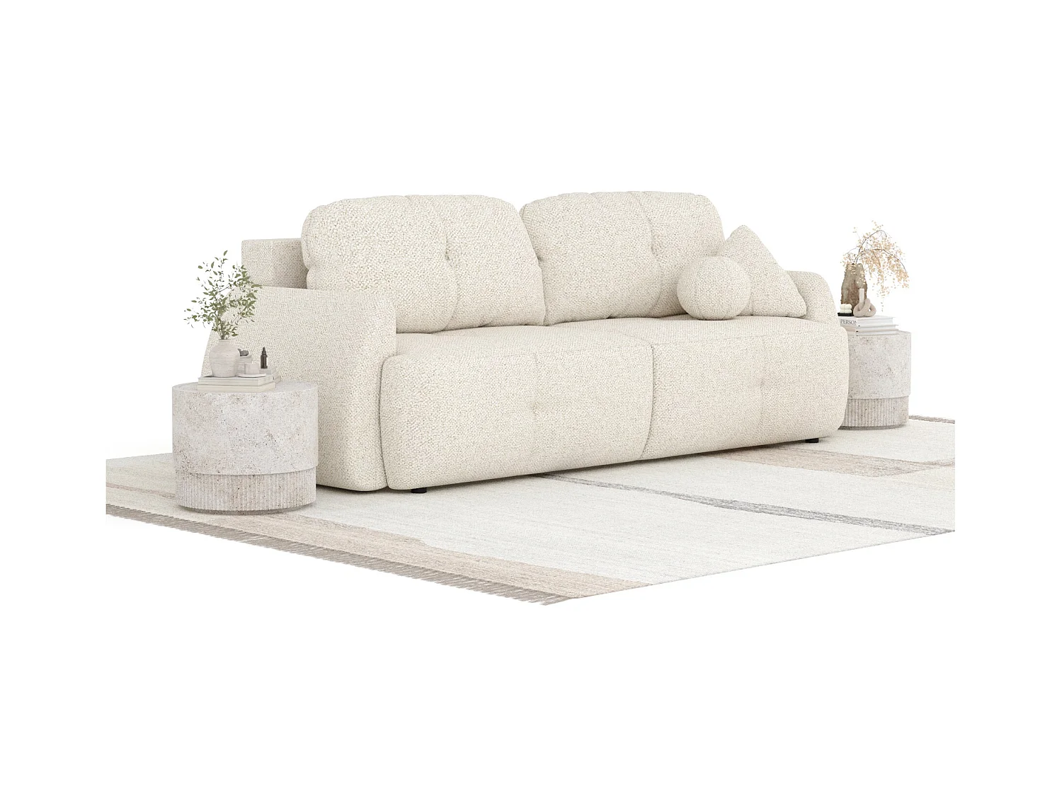 Sofa mit Schlaffunktion Loca - Boucle - Drei-Personen - creme