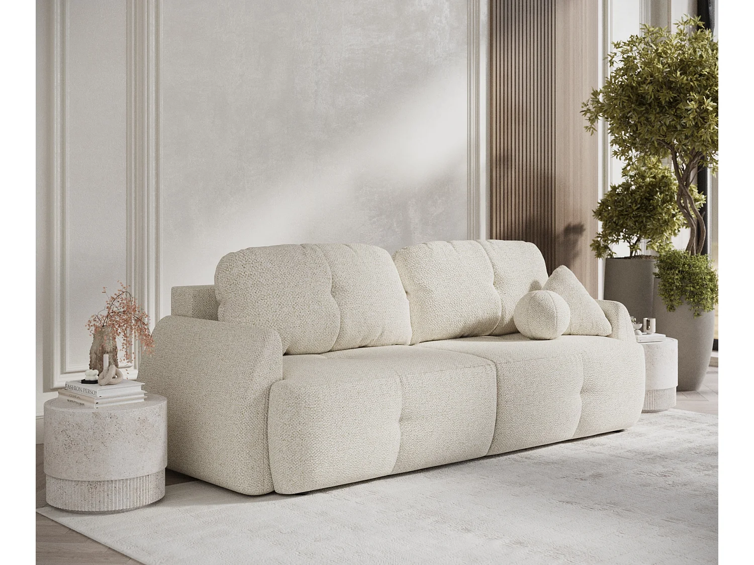 Canapé convertible Loca - boucle - 3 places - creme