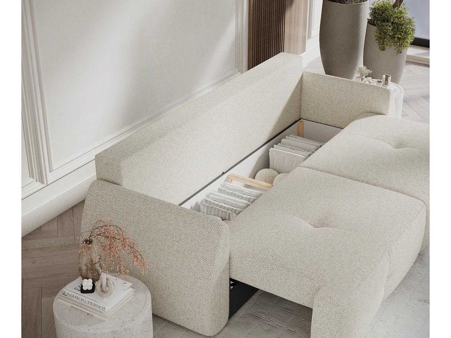 Canapé convertible Loca - boucle - 3 places - creme