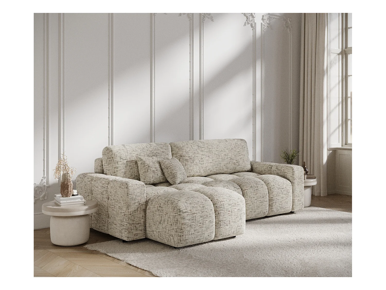 Ecksofa mit Schlaffunktion Ucci - Webstoff - Vier-Personen - beige mélange