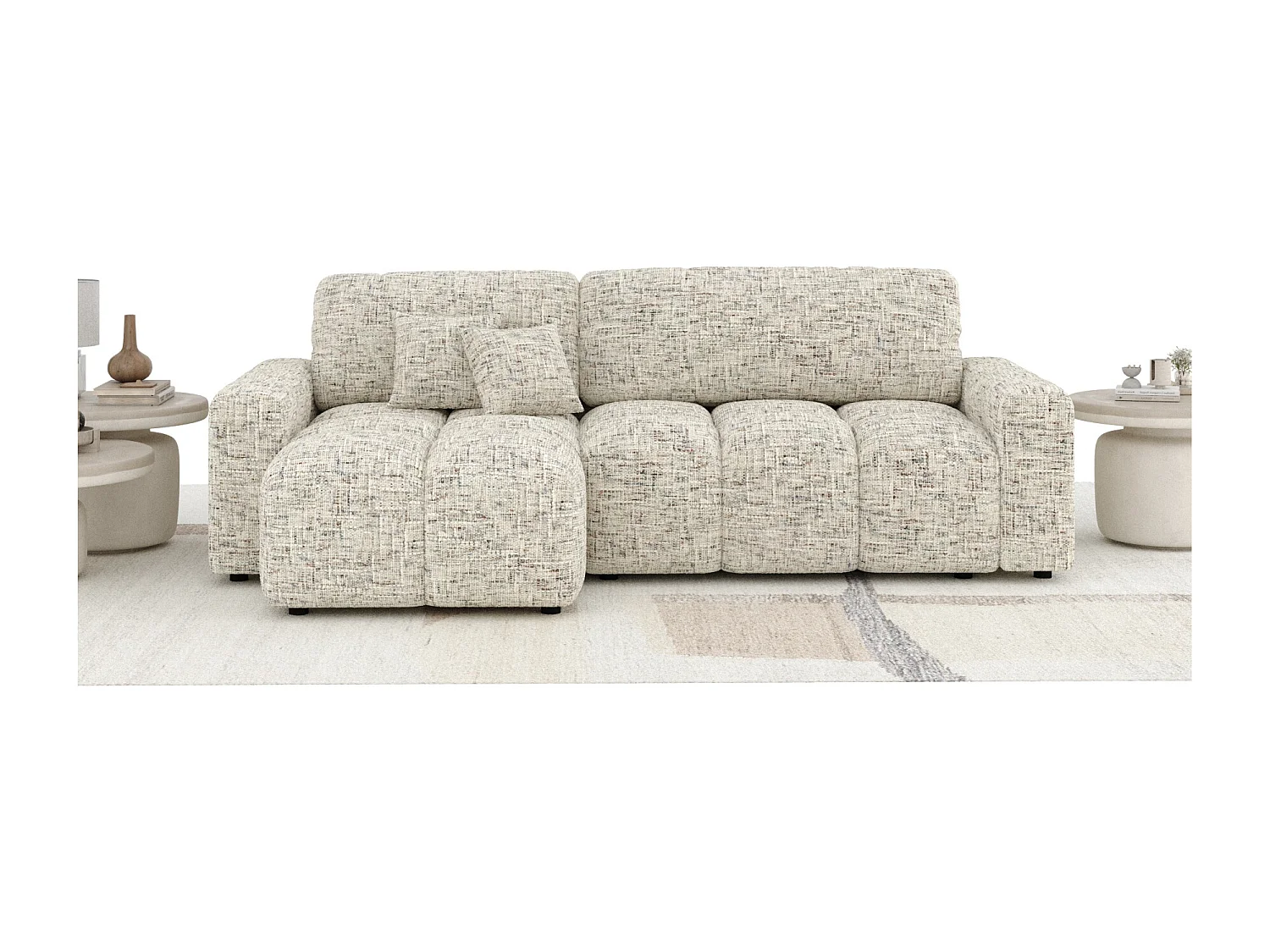 Canapé d'angle convertible Ucci - toile tissée - 4 places - beige mélange