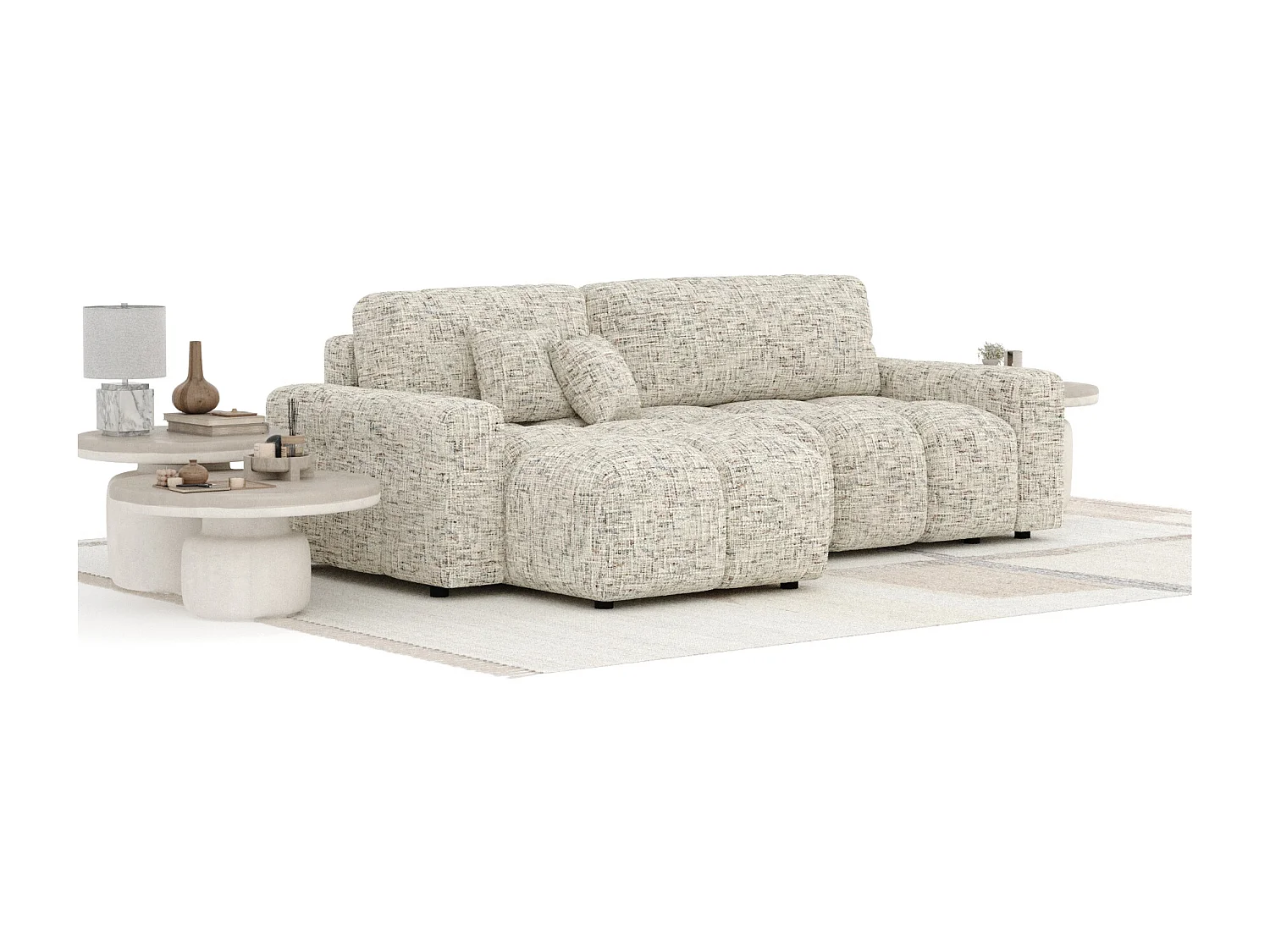 Canapé d'angle convertible Ucci - toile tissée - 4 places - beige mélange