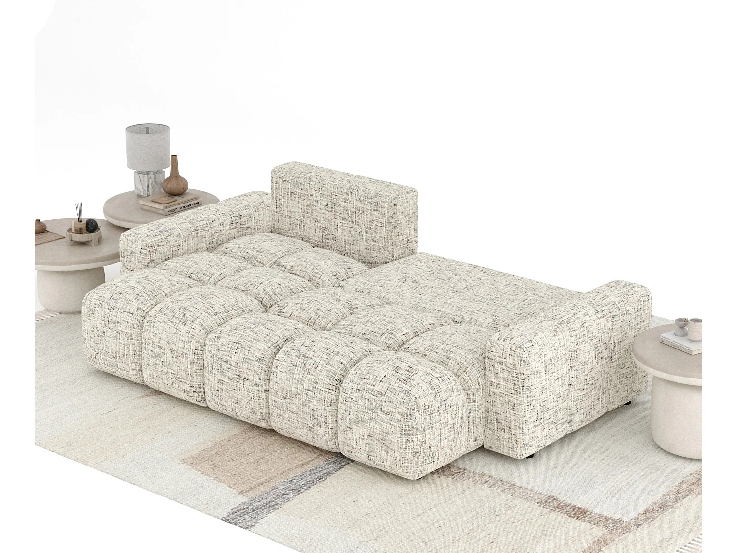 Canapé d'angle convertible Ucci - toile tissée - 4 places - beige mélange