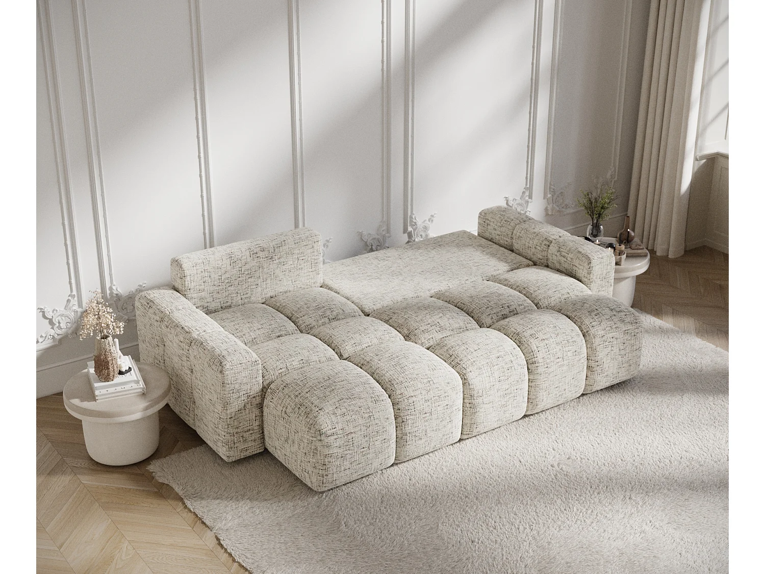 Canapé d'angle convertible Ucci - toile tissée - 4 places - beige mélange