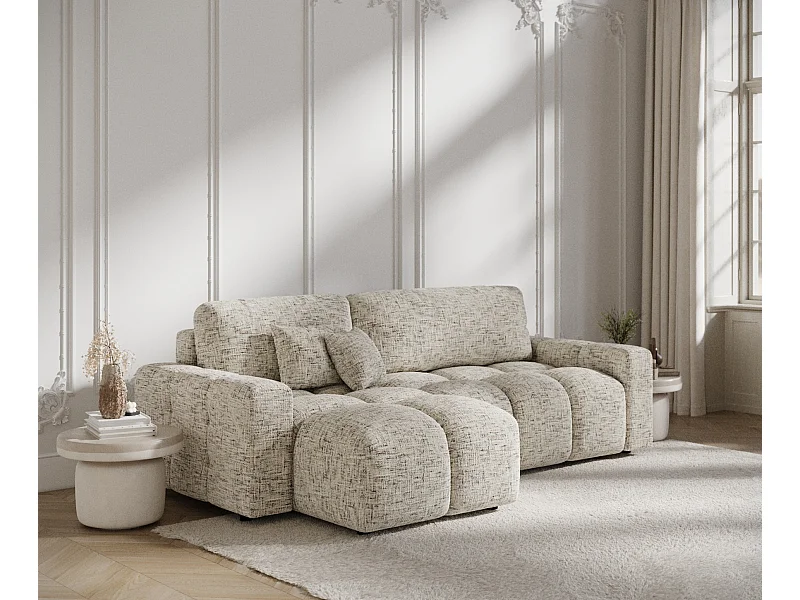 Canapé d'angle convertible Ucci - toile tissée - 4 places - beige mélange