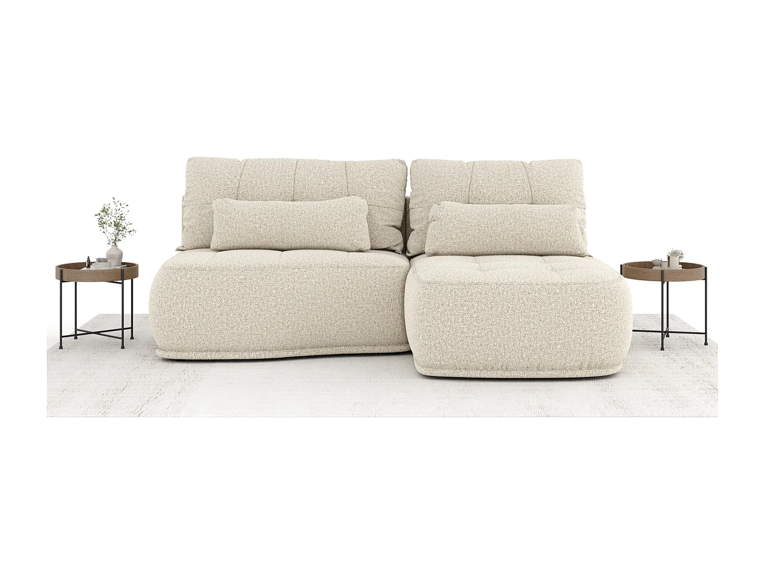 Canapé d'angle convertible Batu - boucle - 3 places - beige