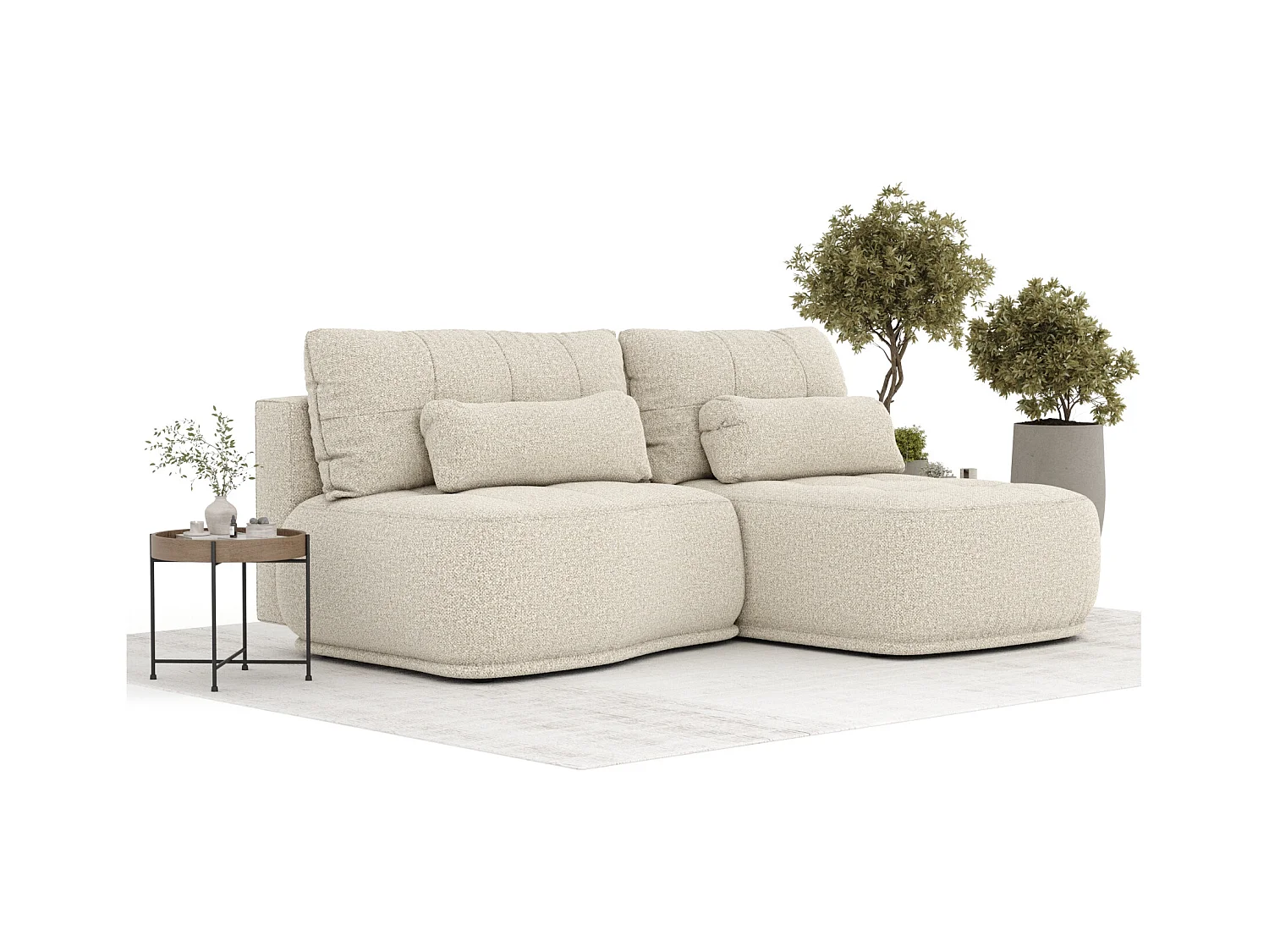 Ecksofa mit Schlaffunktion Batu - Boucle-Stoff - Drei-Personen - beige