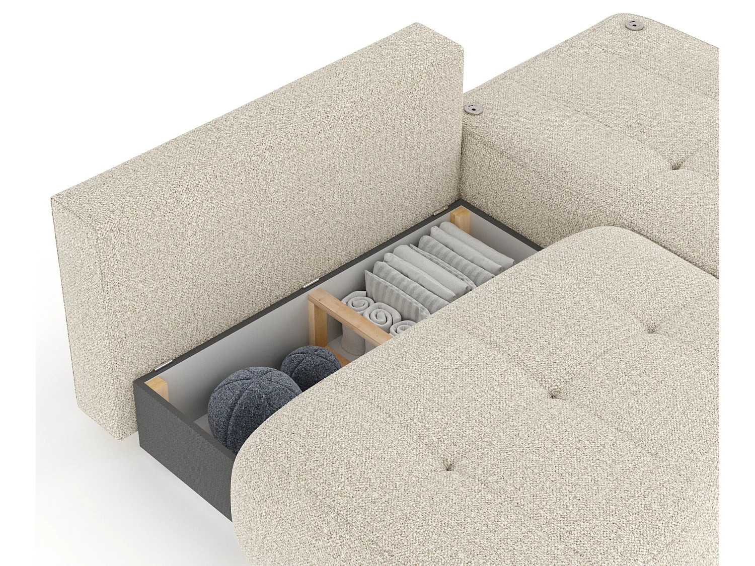 Canapé d'angle convertible Batu - boucle - 3 places - beige