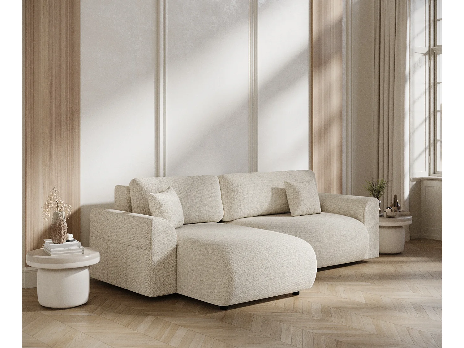 Canapé d'angle convertible Bodega - boucle - 4 places - creme