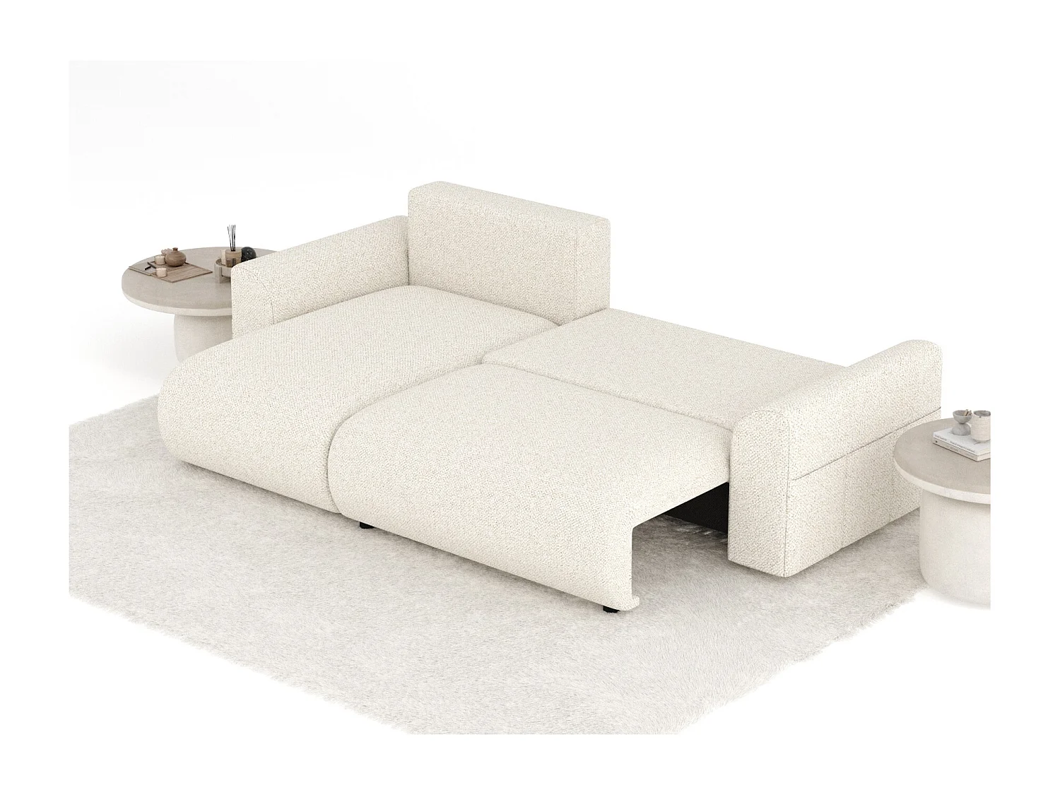 Canapé d'angle convertible Bodega - boucle - 4 places - creme