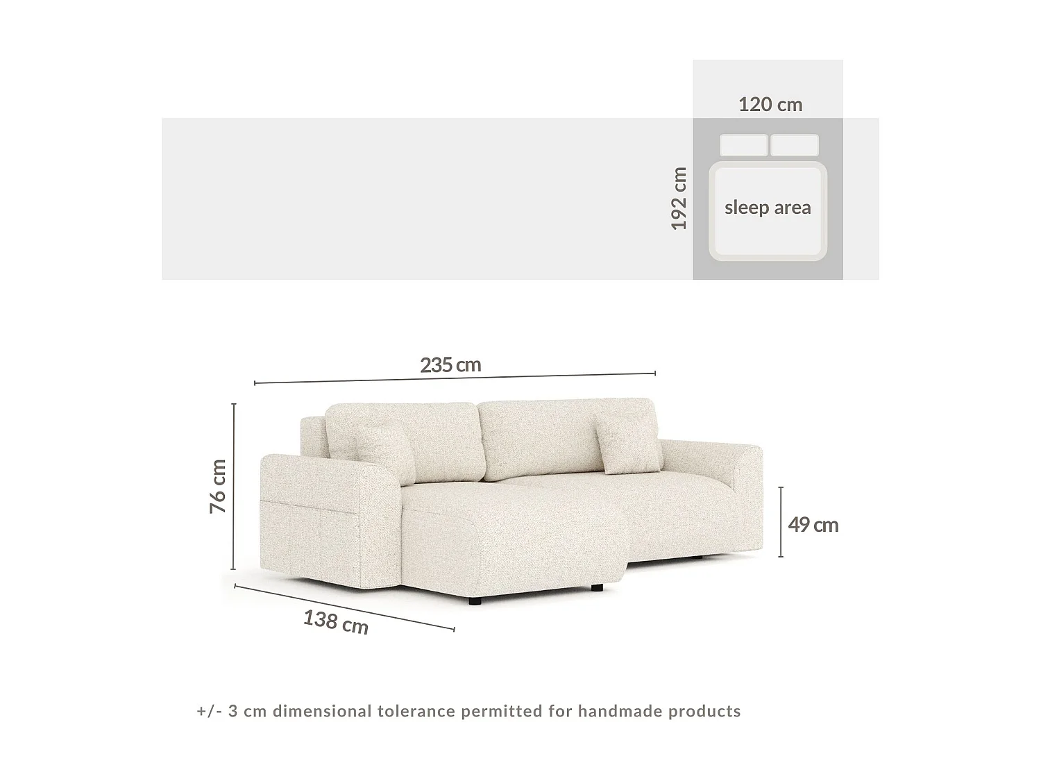 Canapé d'angle convertible Bodega - boucle - 4 places - creme