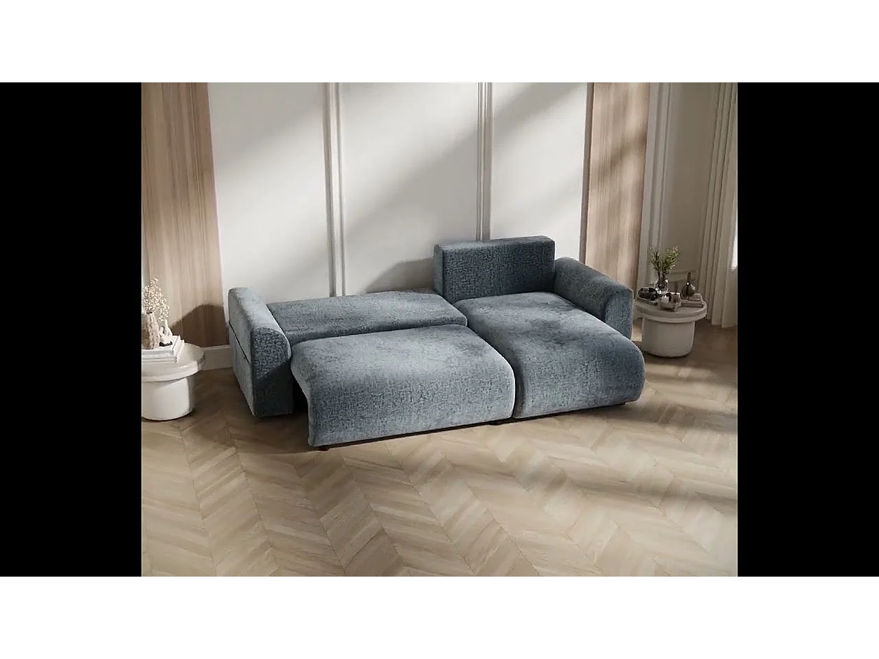 Canapé d'angle convertible Bodega - boucle - 4 places - creme