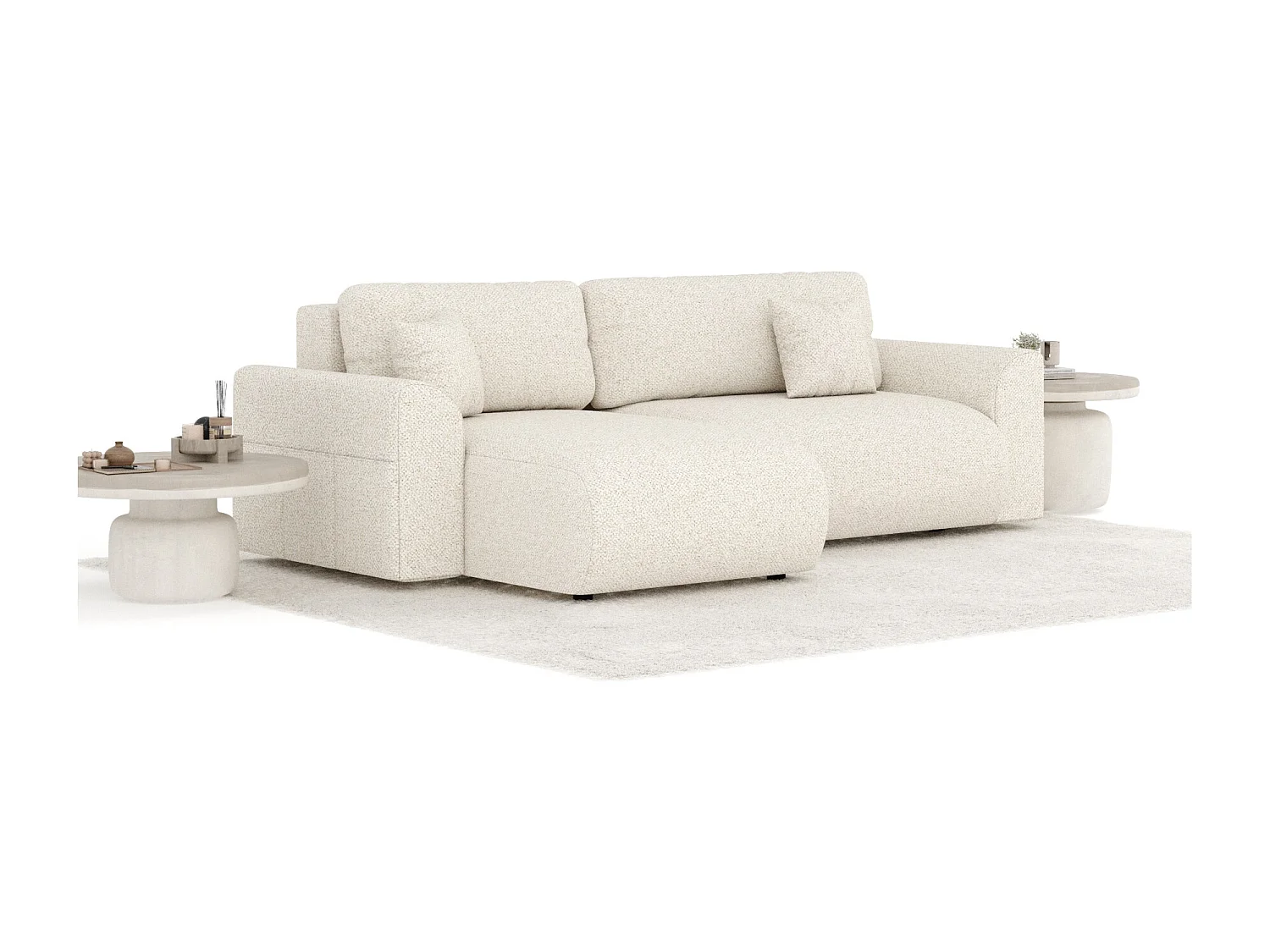 Canapé d'angle convertible Bodega - boucle - 4 places - creme