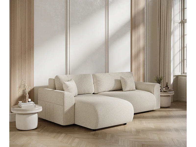 Canapé d'angle convertible Bodega - boucle - 4 places - creme