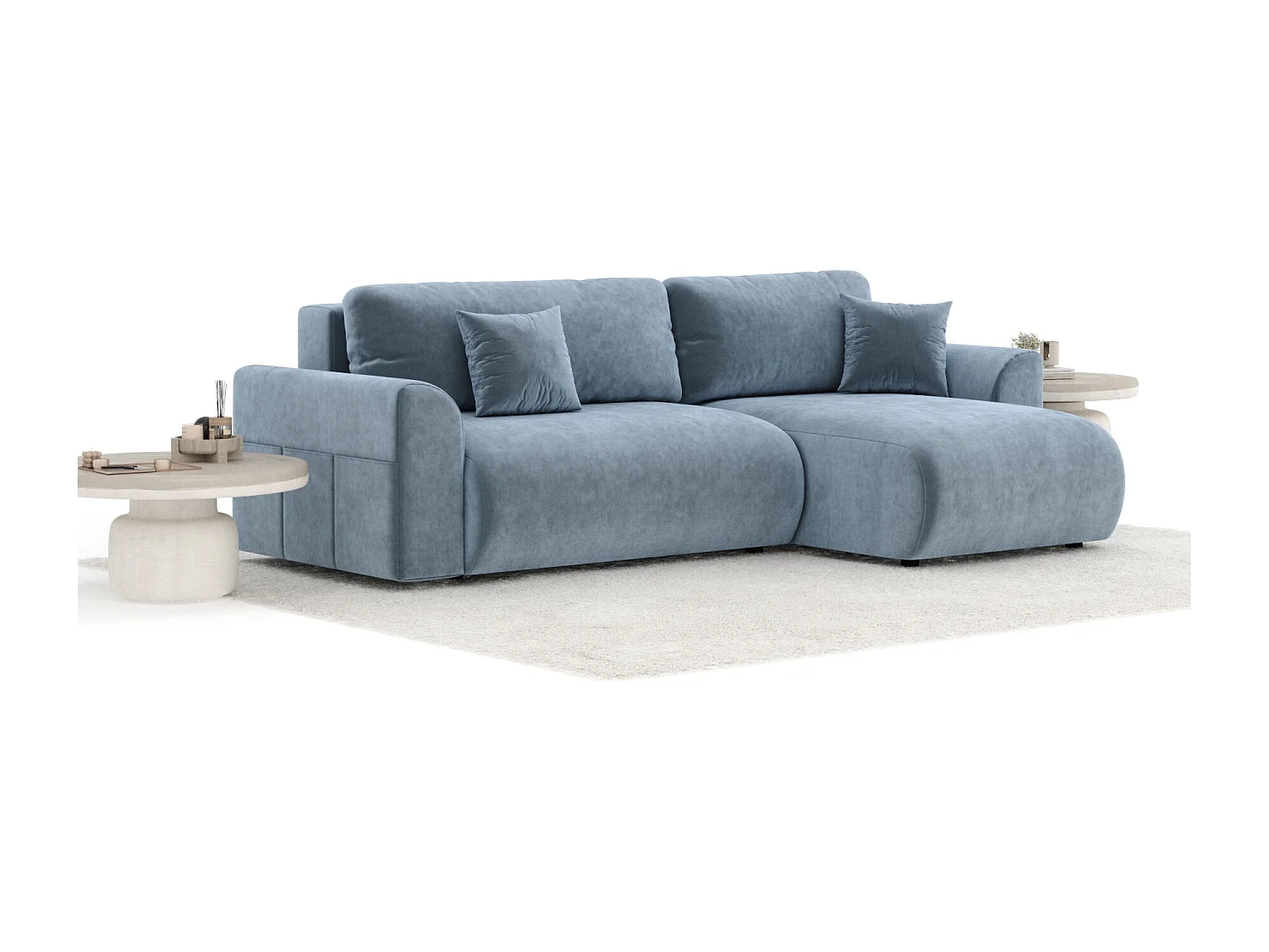 Canapé d'angle convertible Bodega - velours - 4 places - gris