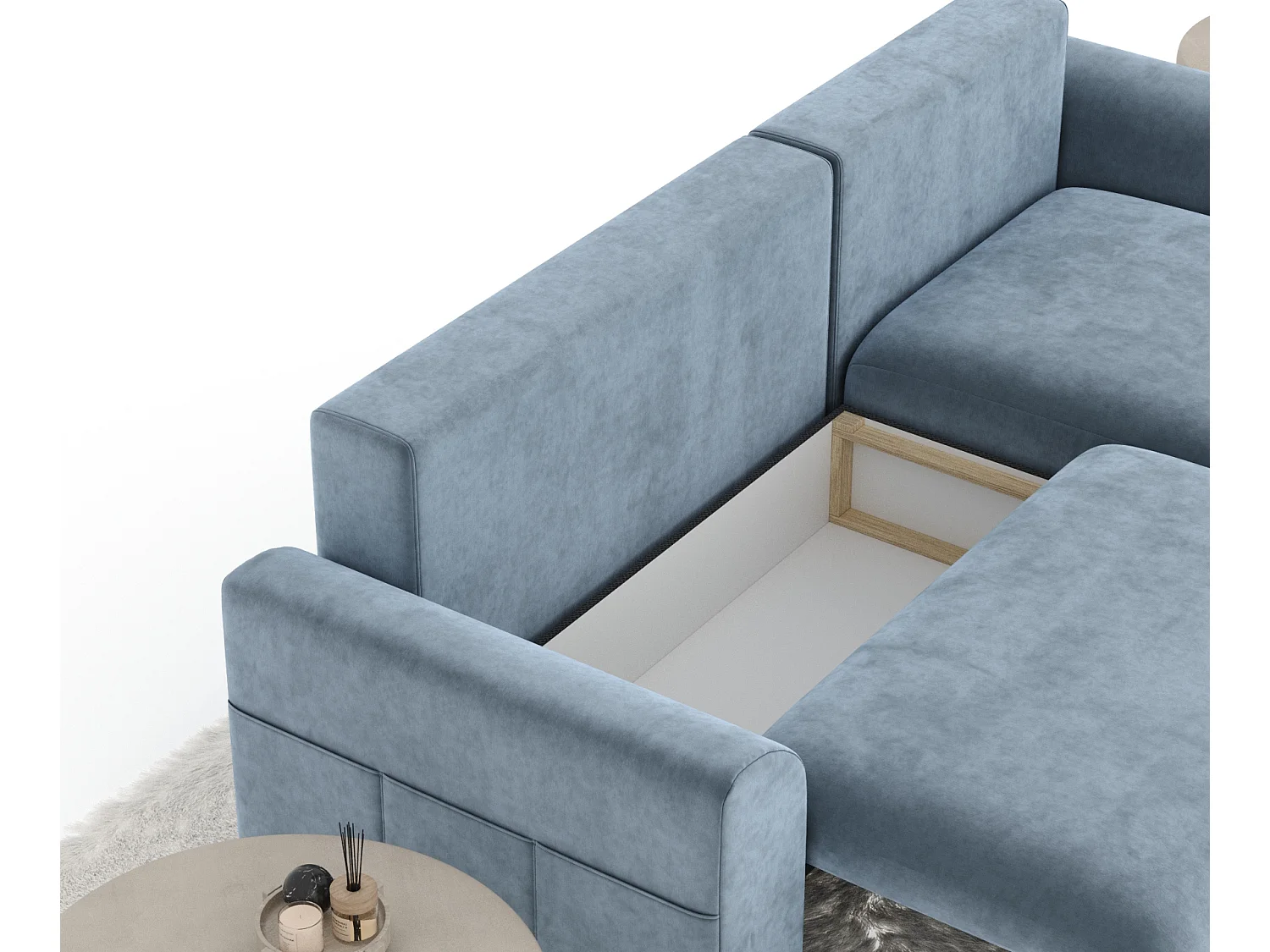 Canapé d'angle convertible Bodega - velours - 4 places - gris