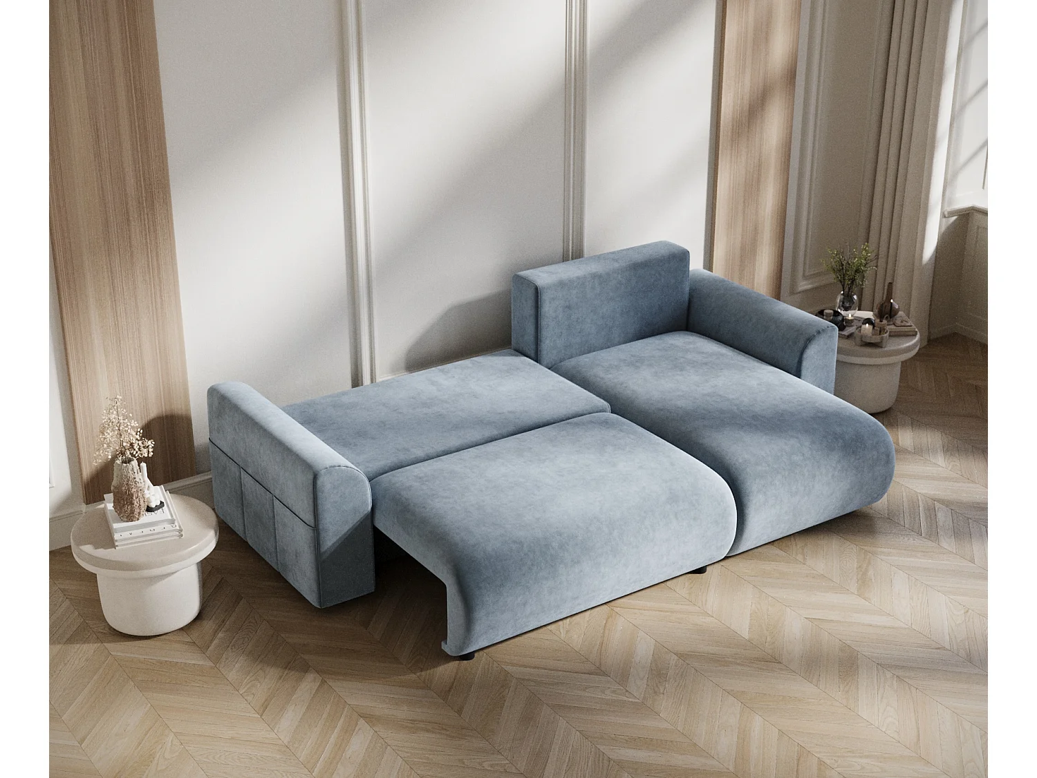 Canapé d'angle convertible Bodega - velours - 4 places - gris