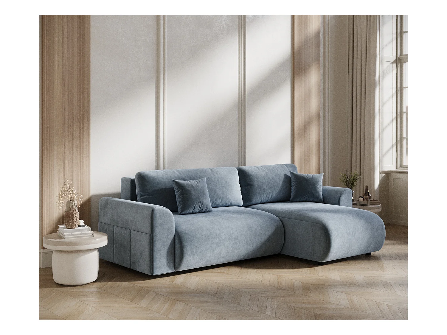 Ecksofa mit Schlaffunktion Bodega - Samtstoff - 4-Sitzer - grau