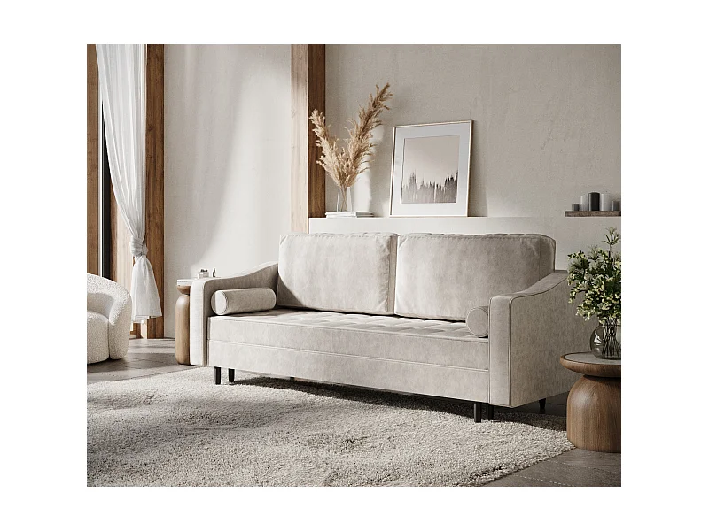 Canapé convertible Zyia - velours - 3 places - creme