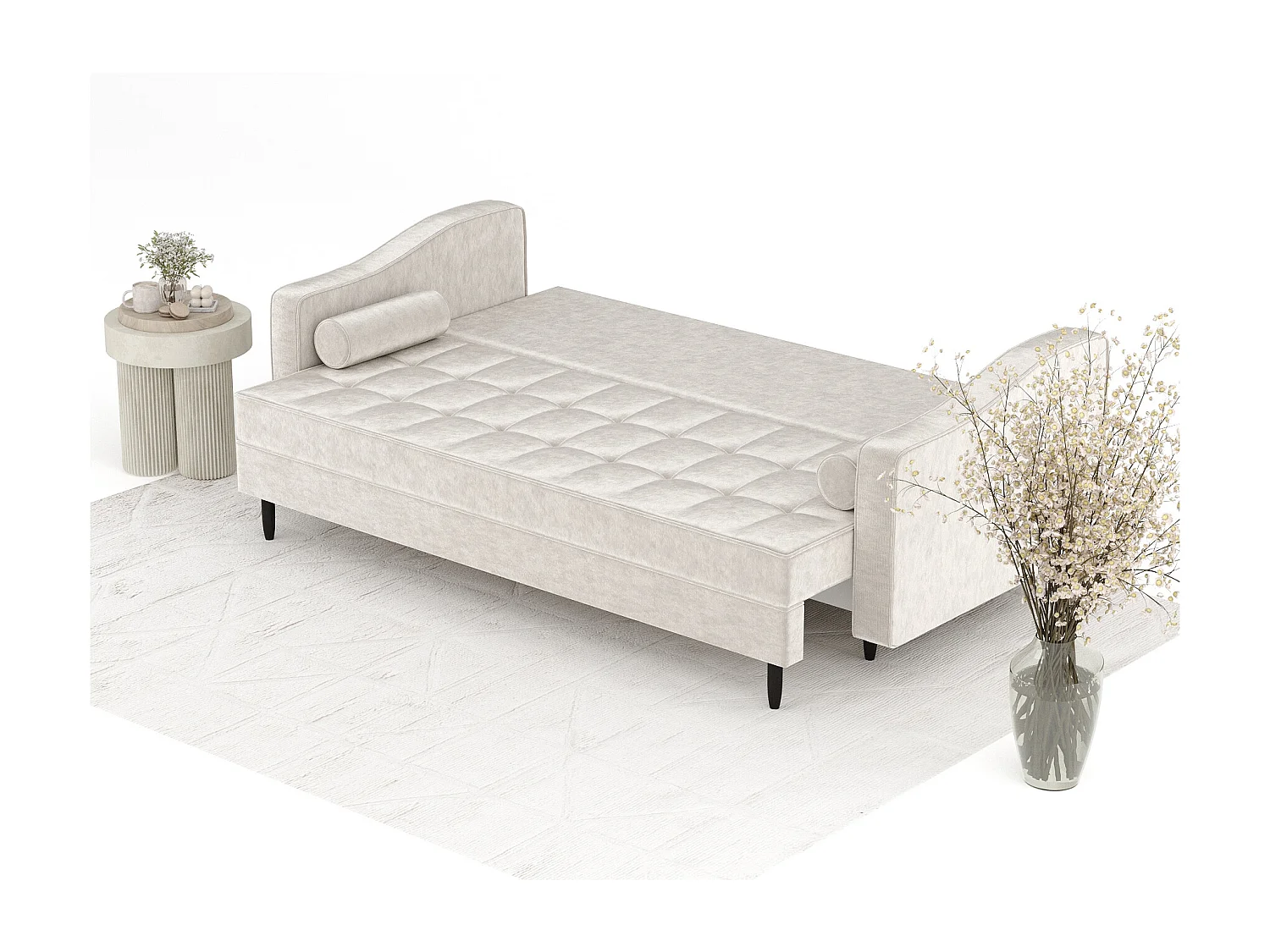 Canapé convertible Zyia - velours - 3 places - creme