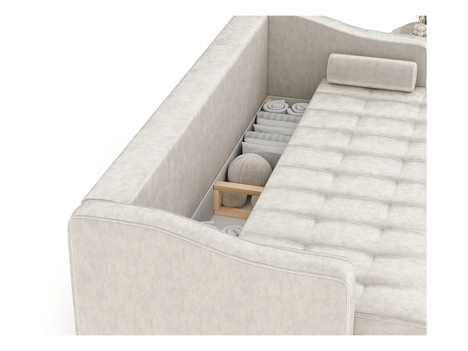 Canapé convertible Zyia - velours - 3 places - creme