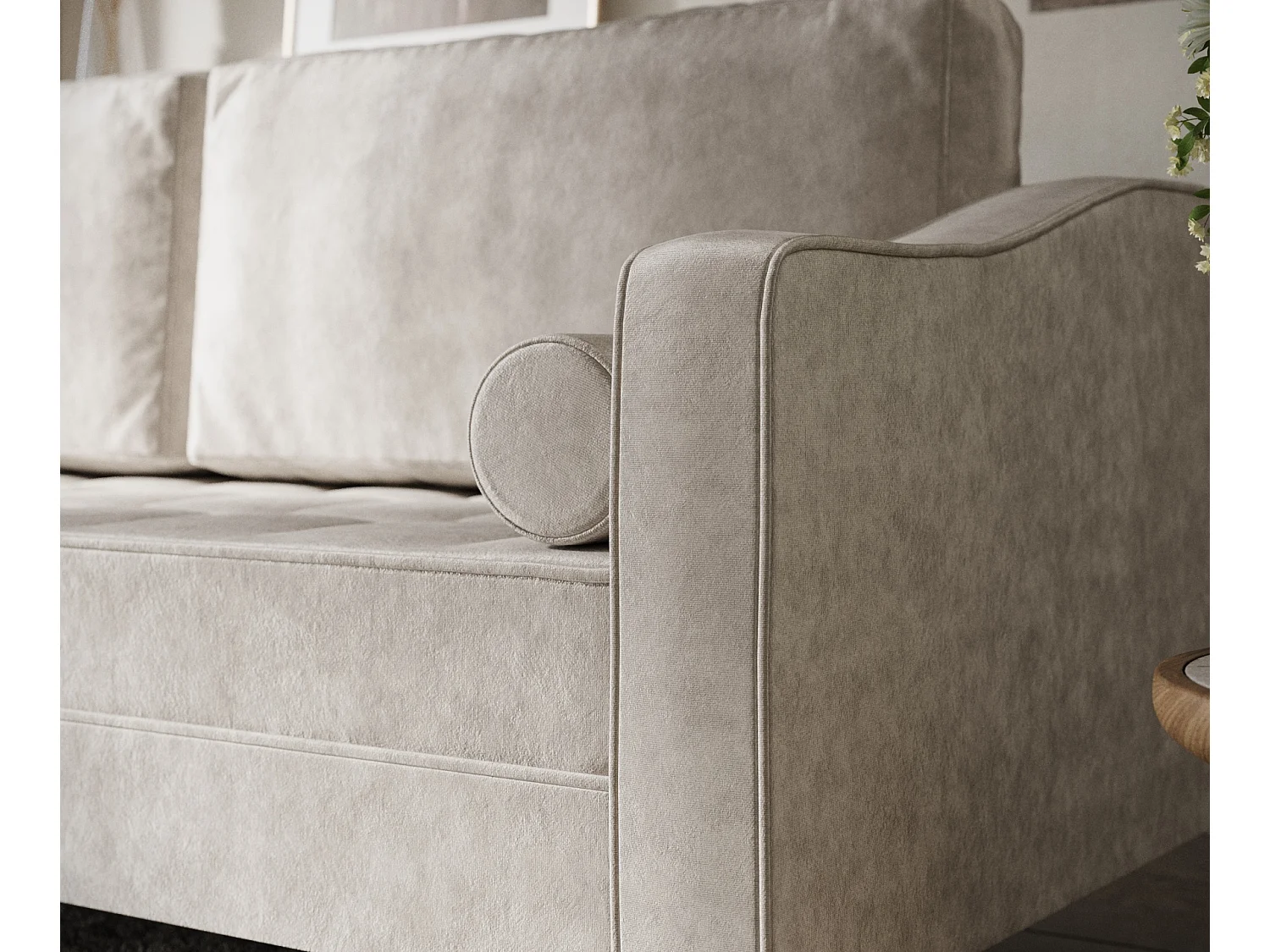 Canapé convertible Zyia - velours - 3 places - creme