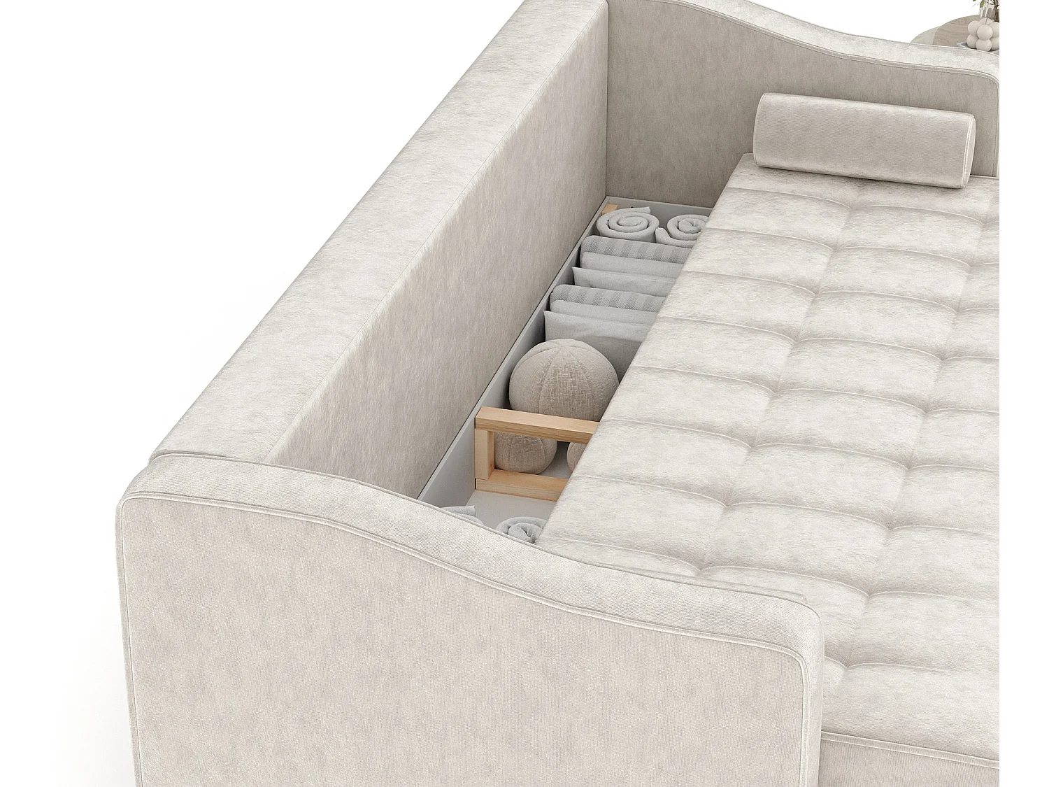 Canapé convertible Zyia - velours - 3 places - creme